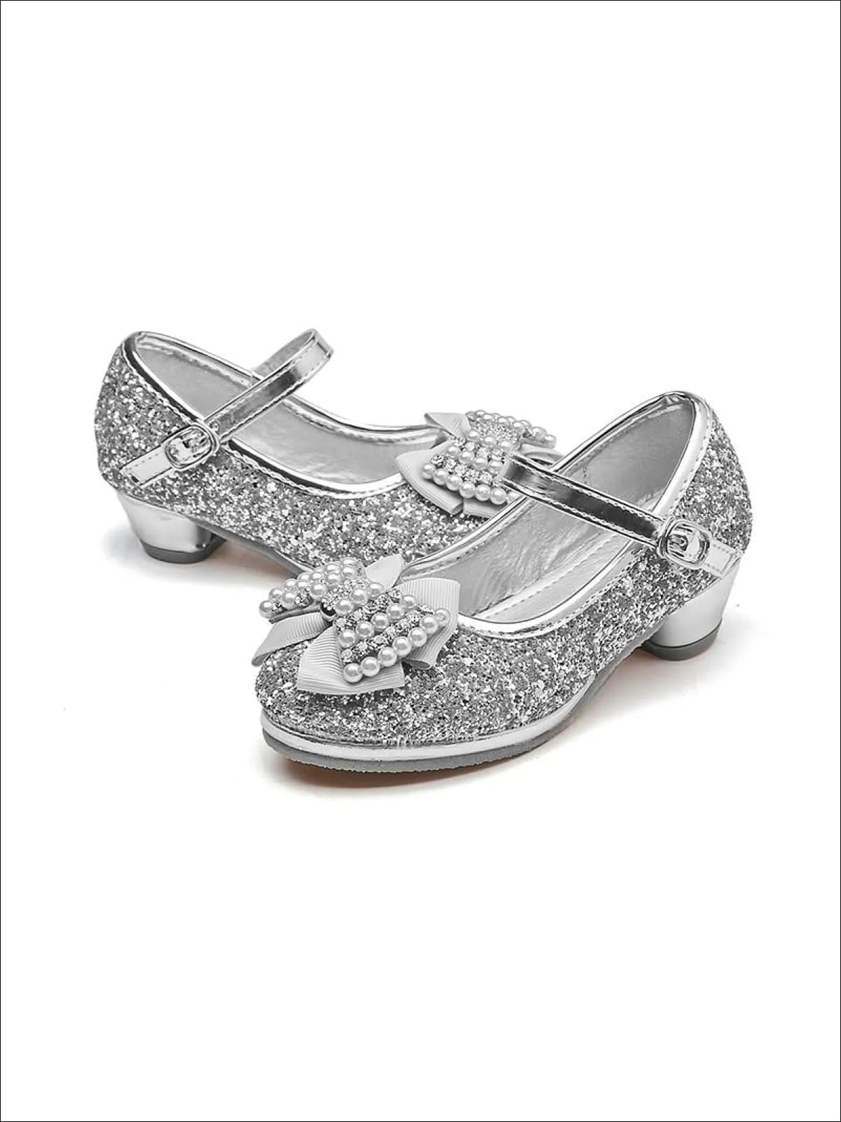 Glitter Bow Tie Pearl Embellished Princess Shoes By Liv and Mia