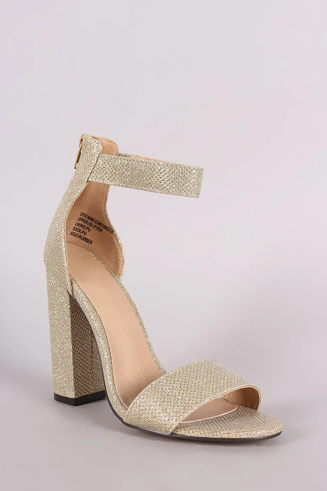 Glitter Open Toe Ankle Strap Chunky Heel