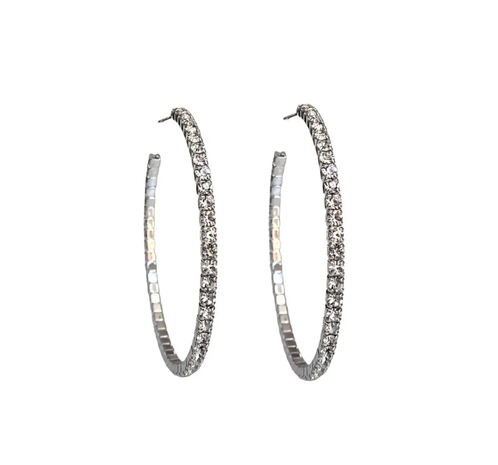 Gold and White Crystal Hoops