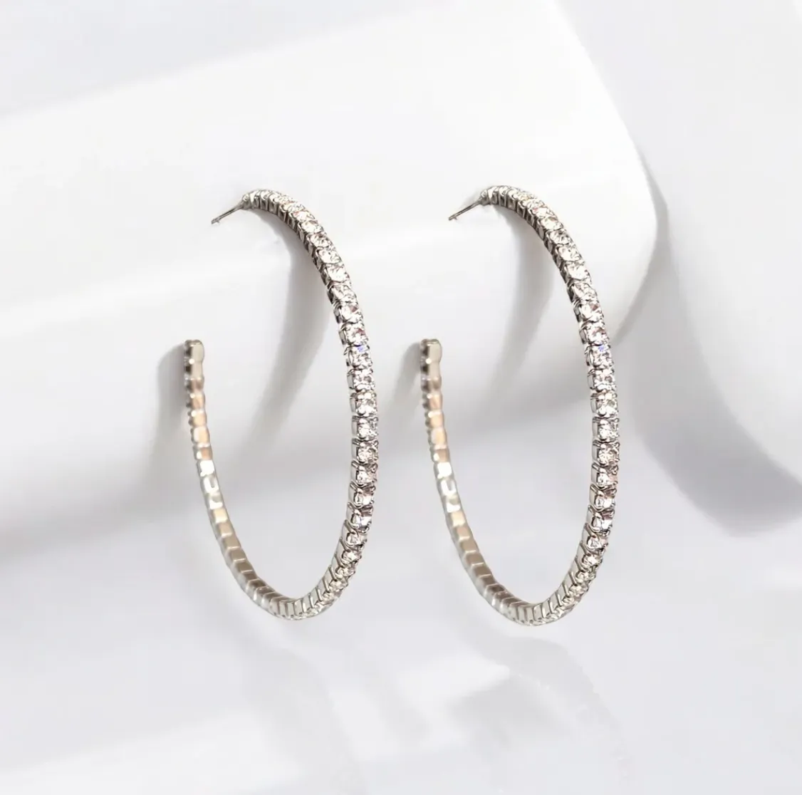 Gold and White Crystal Hoops