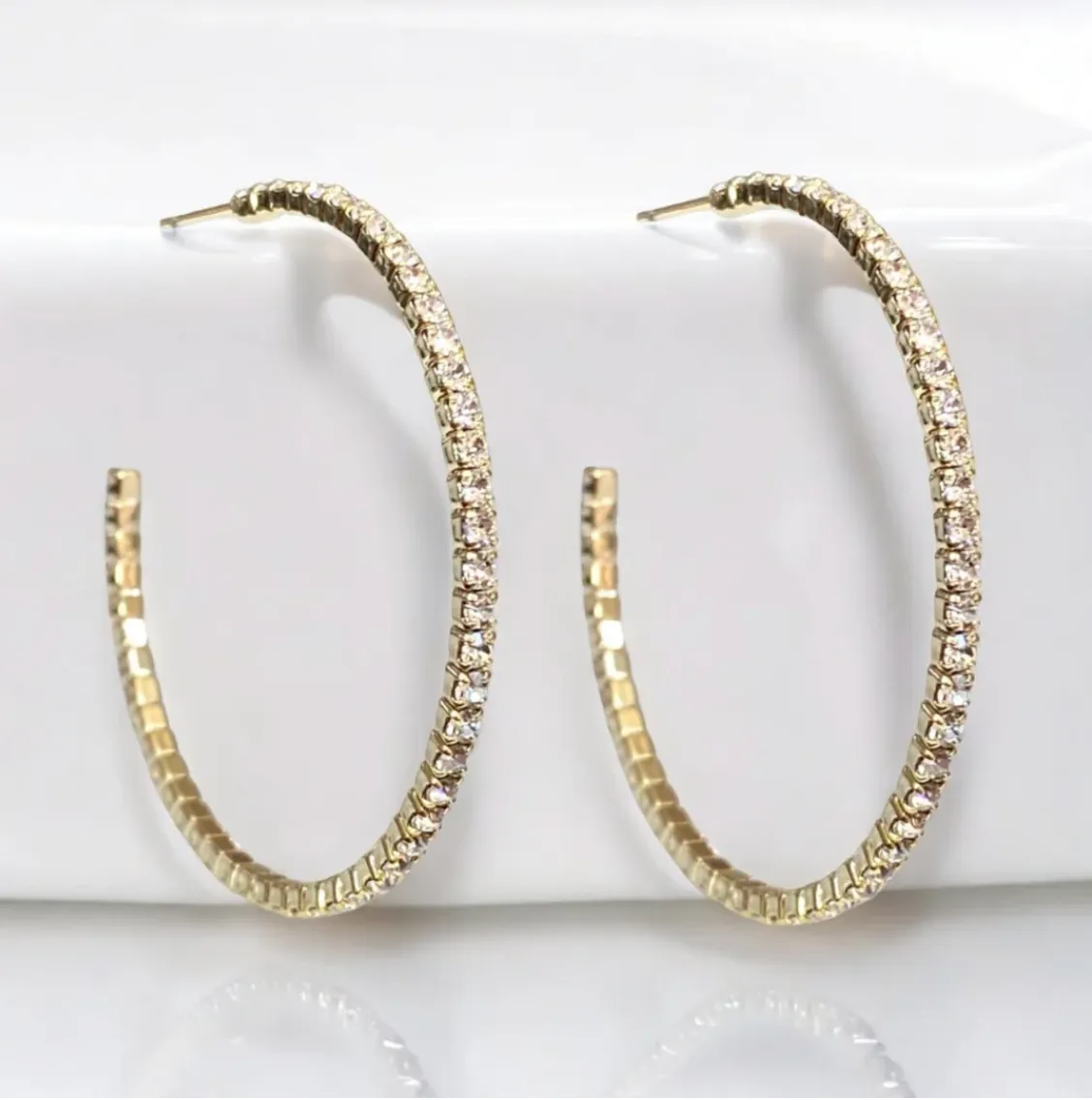 Gold and White Crystal Hoops