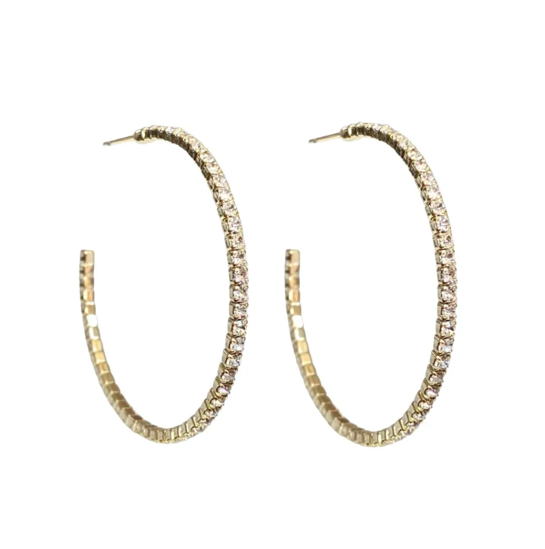 Gold and White Crystal Hoops