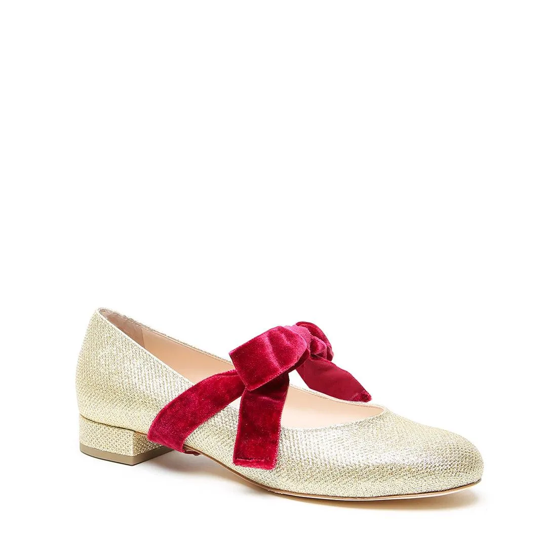 Gold Glitter Ballet Flat   Red Velvet Marie Strap