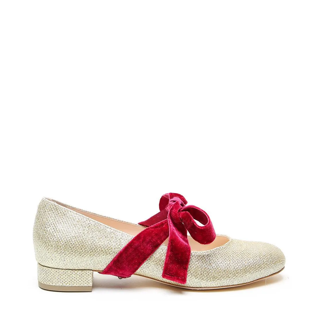 Gold Glitter Ballet Flat   Red Velvet Marie Strap