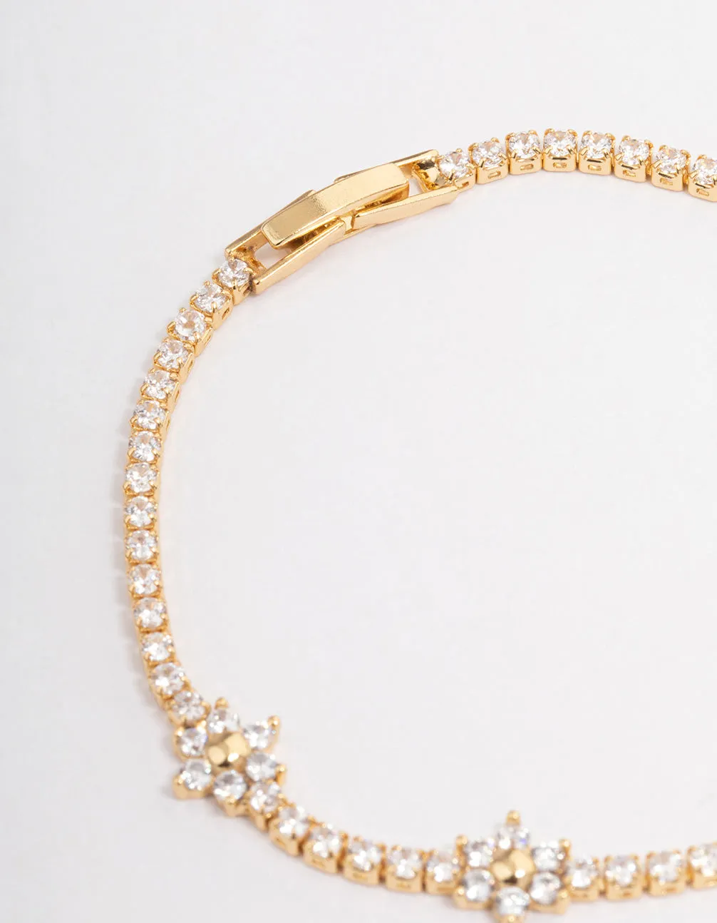 Gold Plated Flower Cupchain Tennis Bracelet