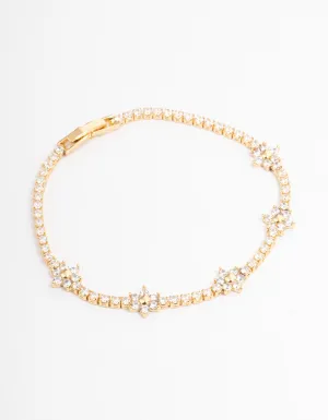 Gold Plated Flower Cupchain Tennis Bracelet