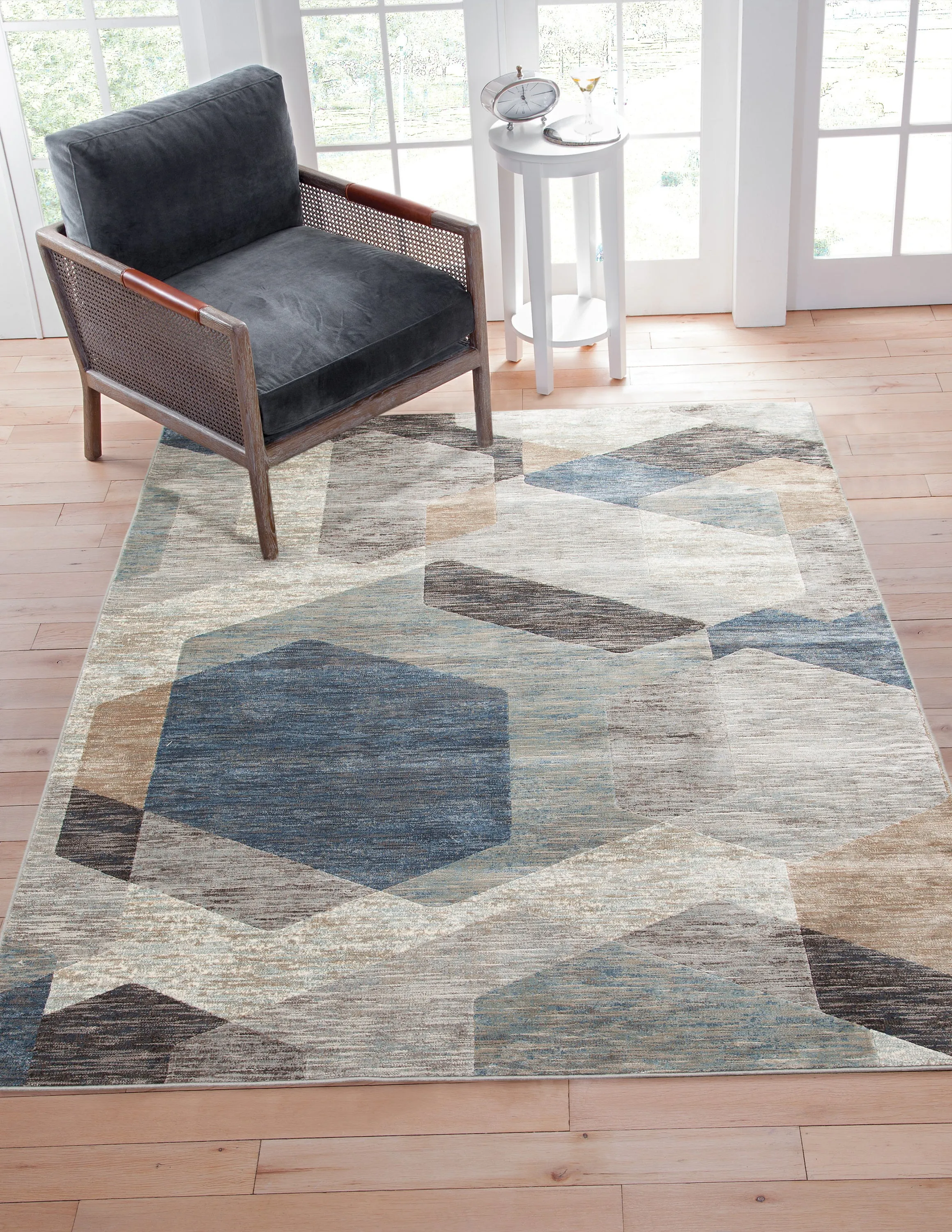 Gray/Blue/Natural Geometric Area Rug, 8x10