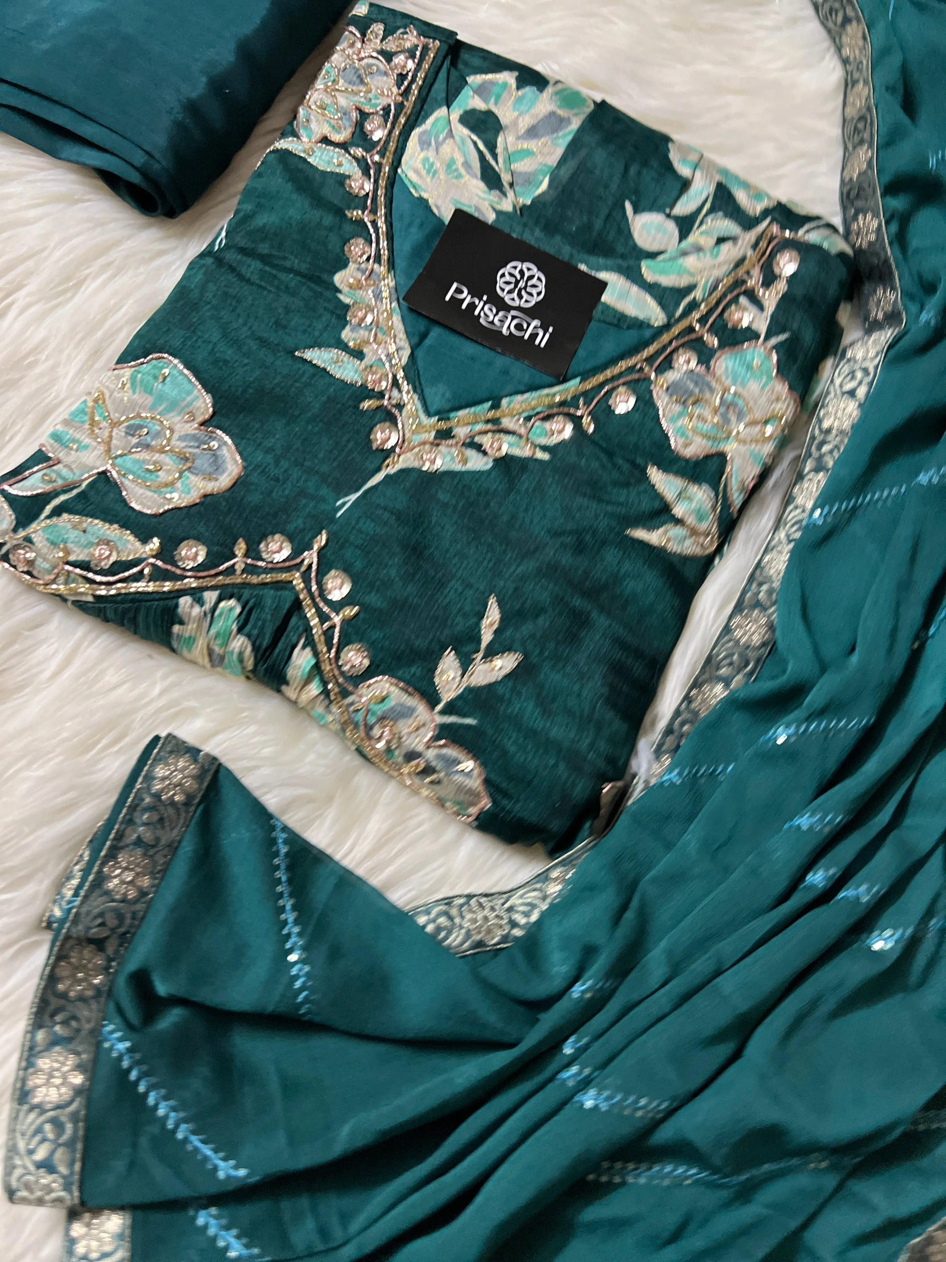 Green Chiffon floral print Alia cut Anarkali dress