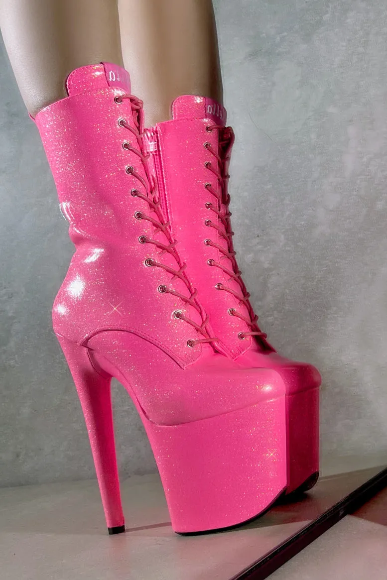 Hella Heels The Glitterati 8inch Boots - Juicy Pink Burst