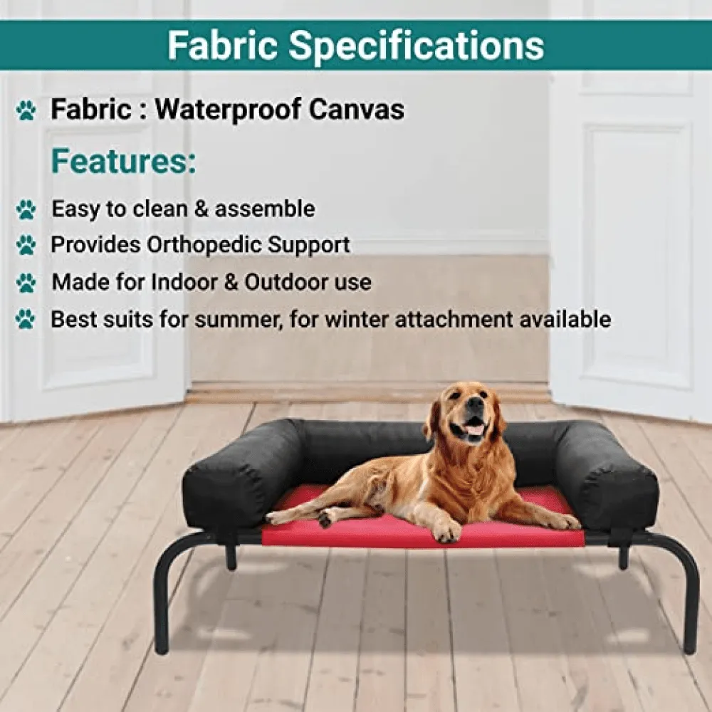 Hiputee Canvas Elevated Bed with Detachable Bolster Cushion for Dogs and Cats (Red/Black)