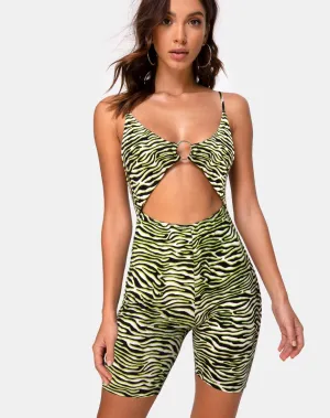 Jepu Unitard in Zebra Fluro Green