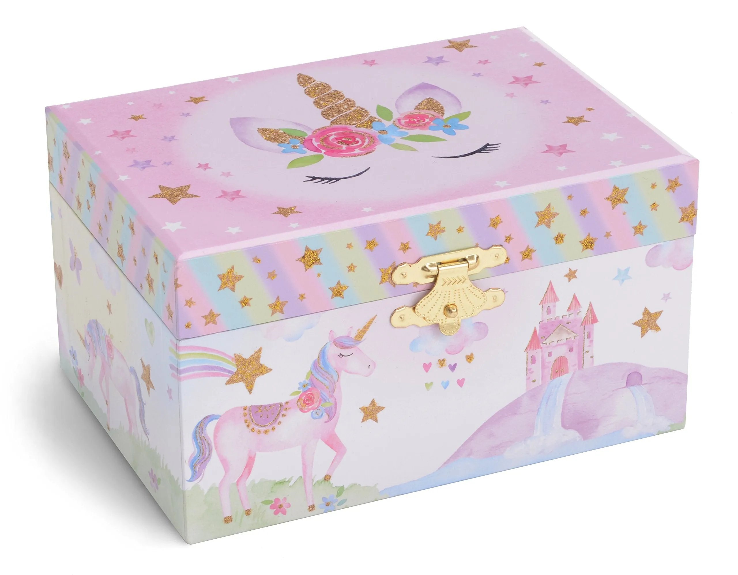 Jewelkeeper Girl's Musical Jewelry Storage Box with Spinning Unicorn, Glitter Rainbow