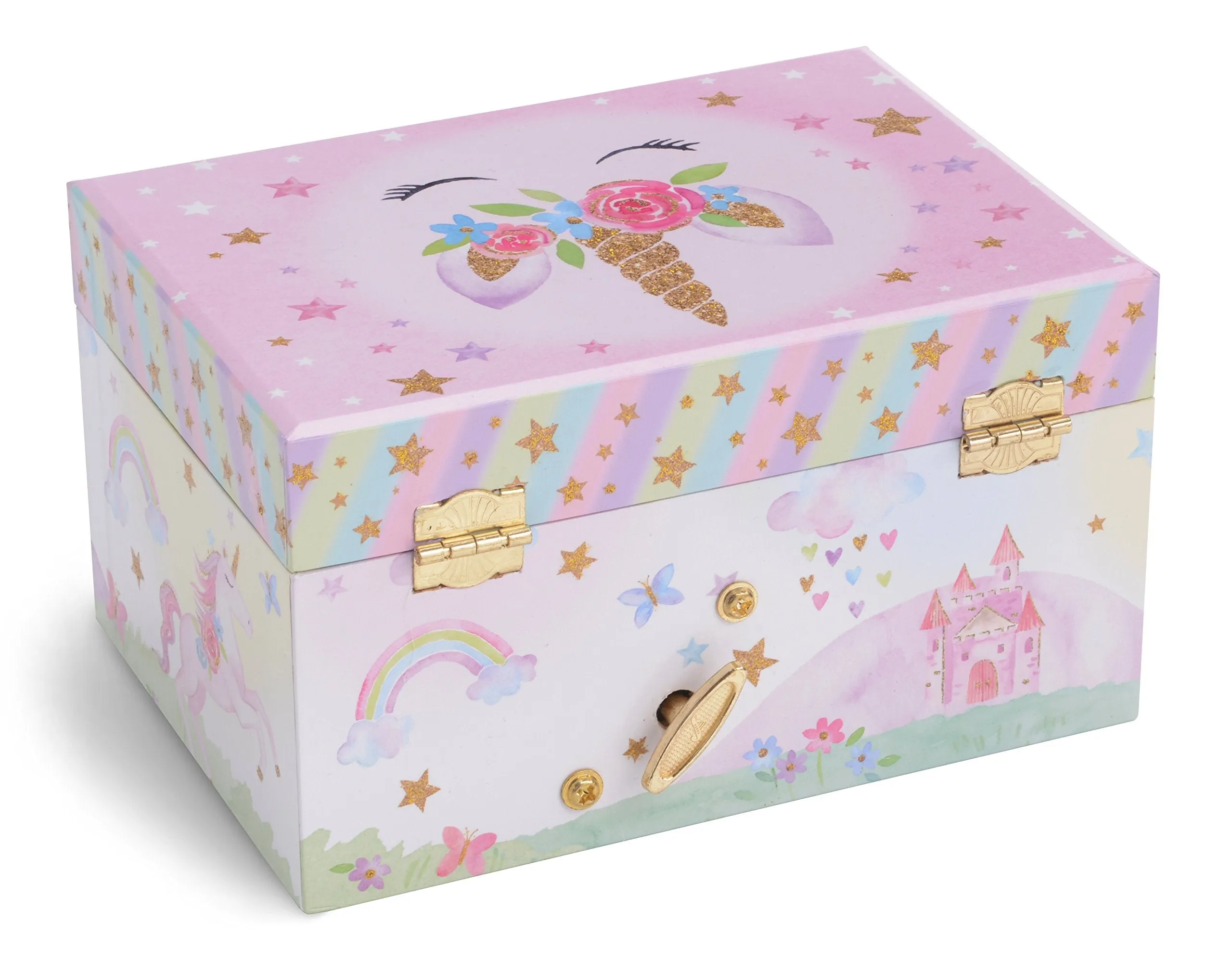 Jewelkeeper Girl's Musical Jewelry Storage Box with Spinning Unicorn, Glitter Rainbow