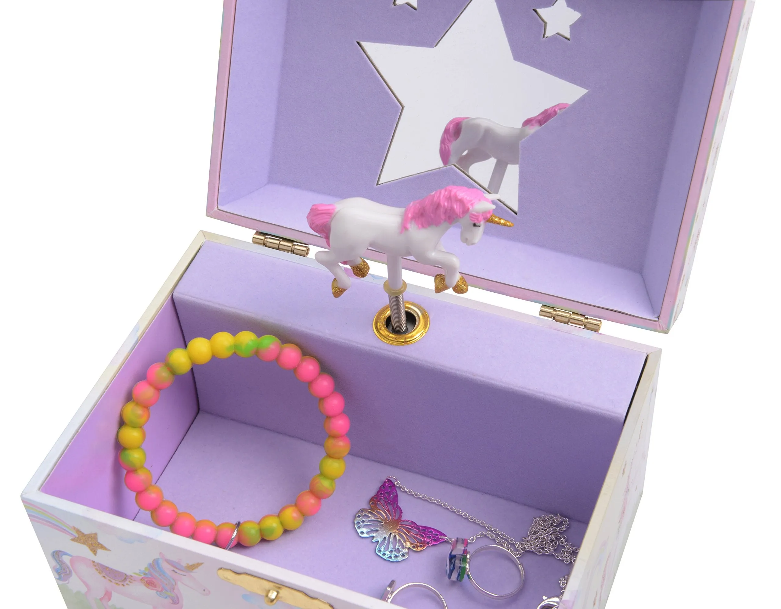 Jewelkeeper Girl's Musical Jewelry Storage Box with Spinning Unicorn, Glitter Rainbow