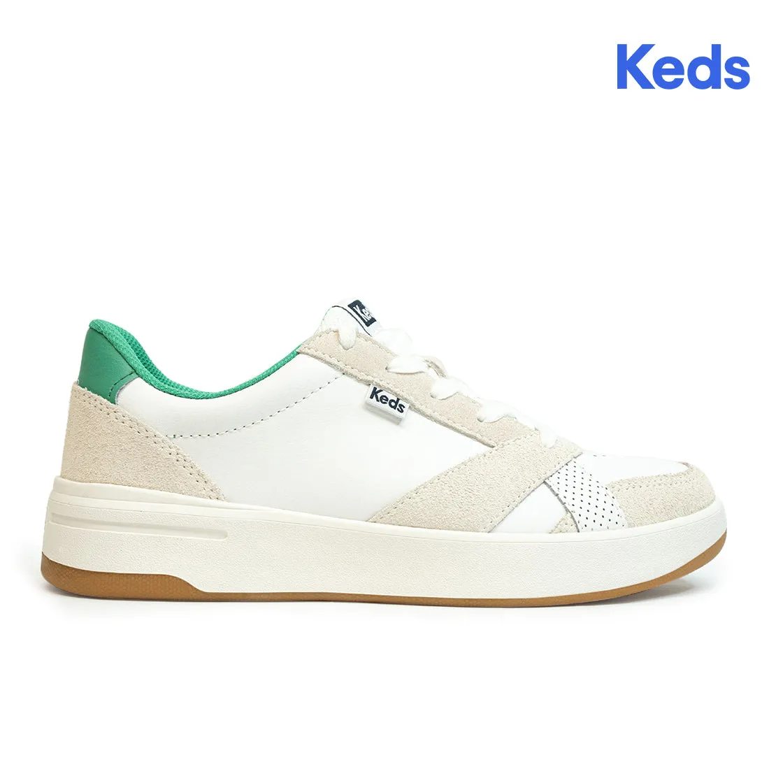 Keds Womens' The Court Leather Sneaker White/Green (WH68224)