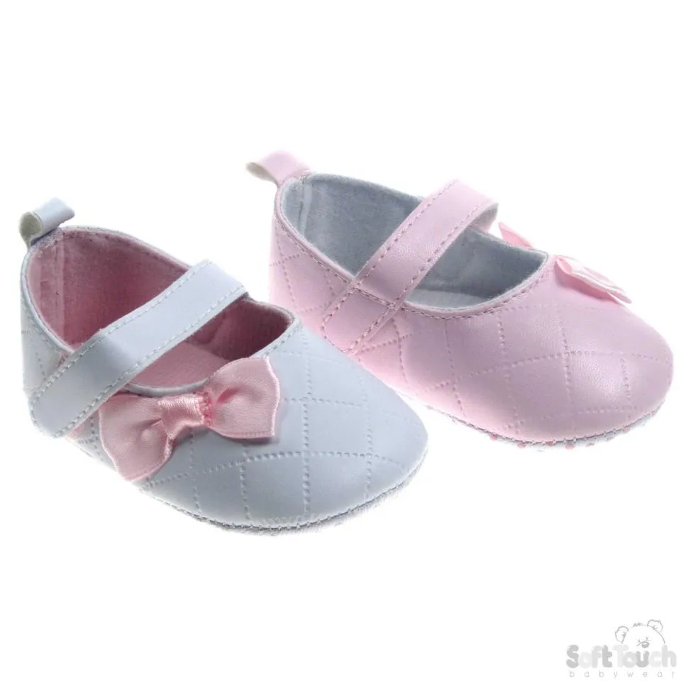 'Kriss Kross' Stitch Shoes W/Satin Bow: B2148