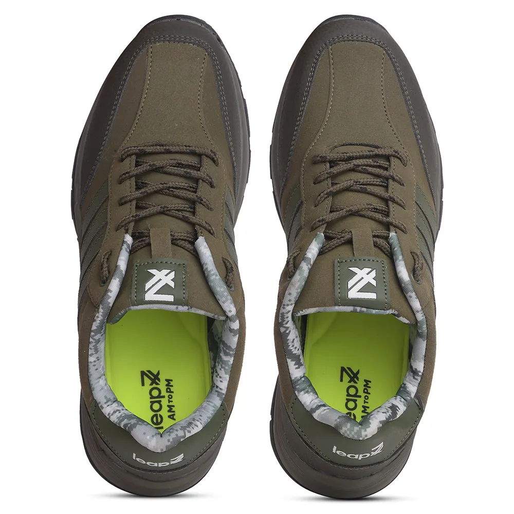 Leap7x Casual Olive Green Lacing Trekking Shoes For Mens COLUMBIA6E By Liberty