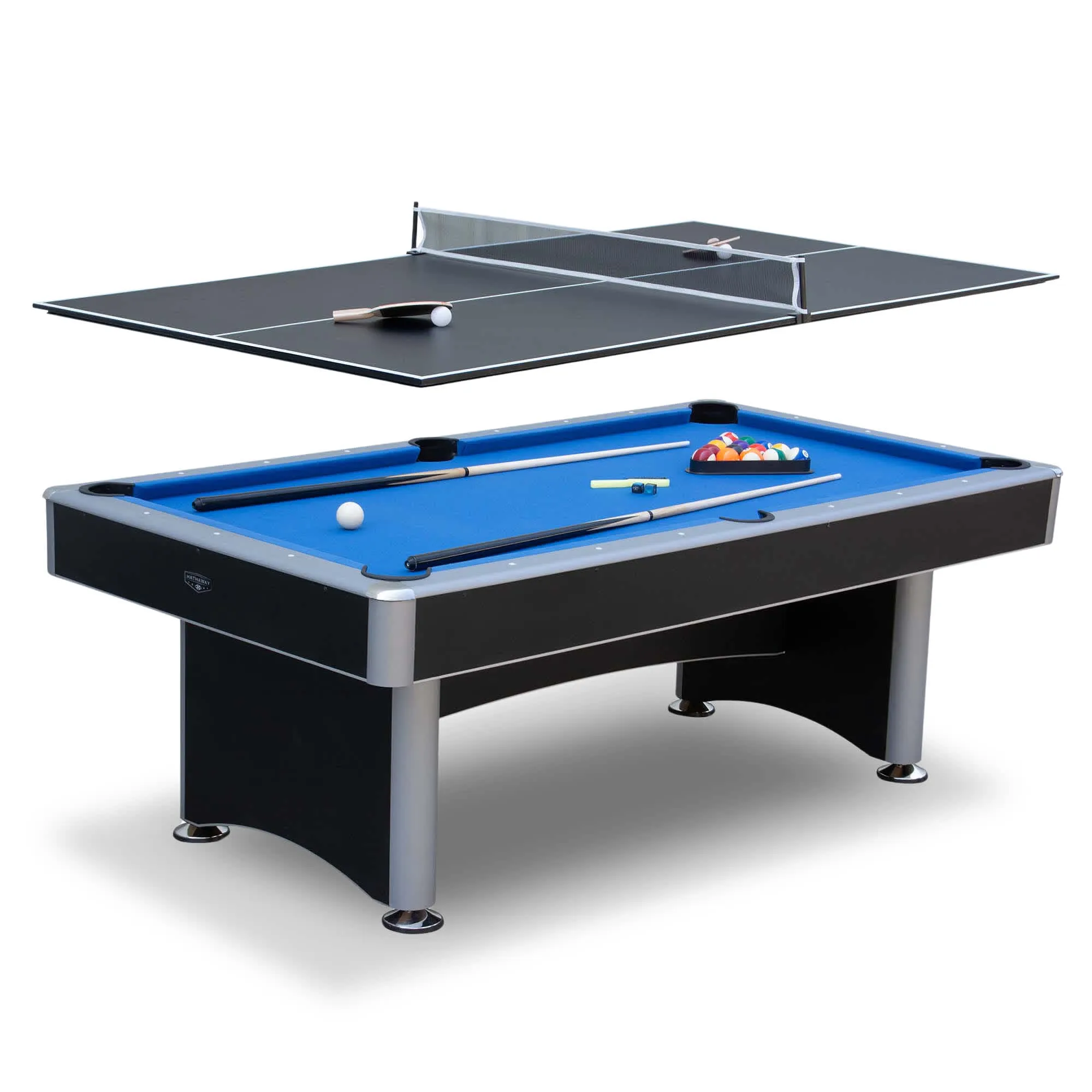 Maverick II 7-ft Pool Table with Table Tennis Top - Black with Blue Felt