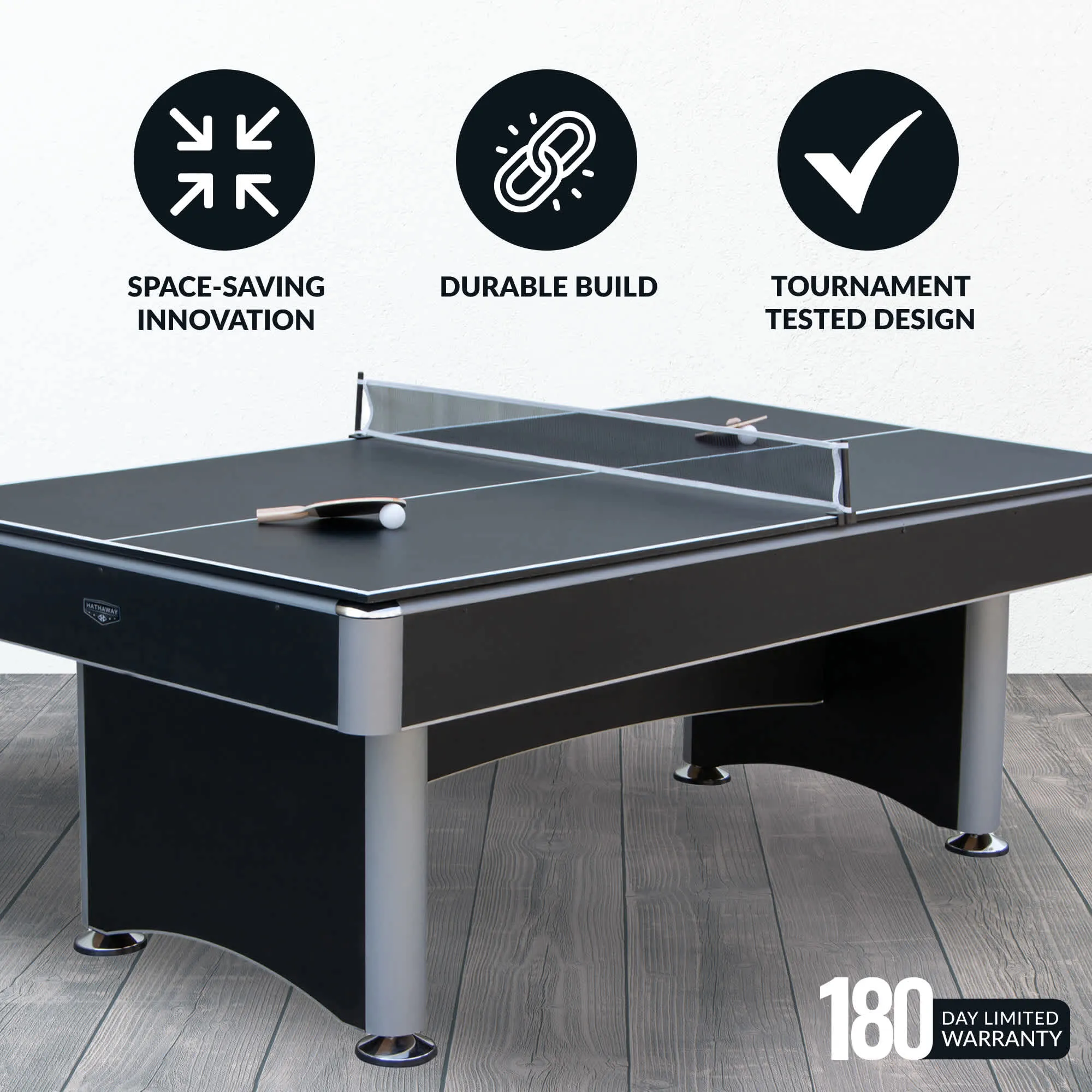 Maverick II 7-ft Pool Table with Table Tennis Top - Black with Blue Felt