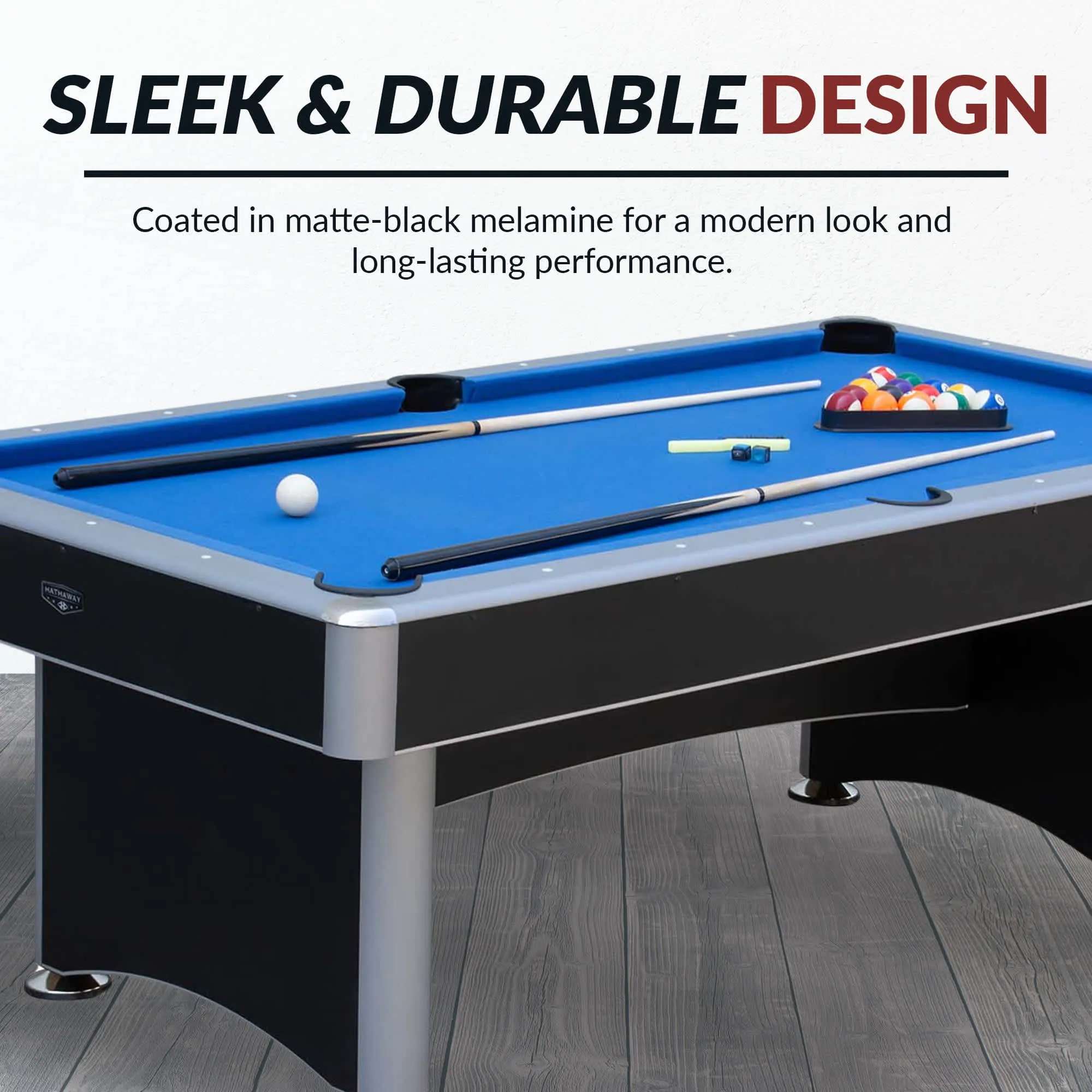 Maverick II 7-ft Pool Table with Table Tennis Top - Black with Blue Felt