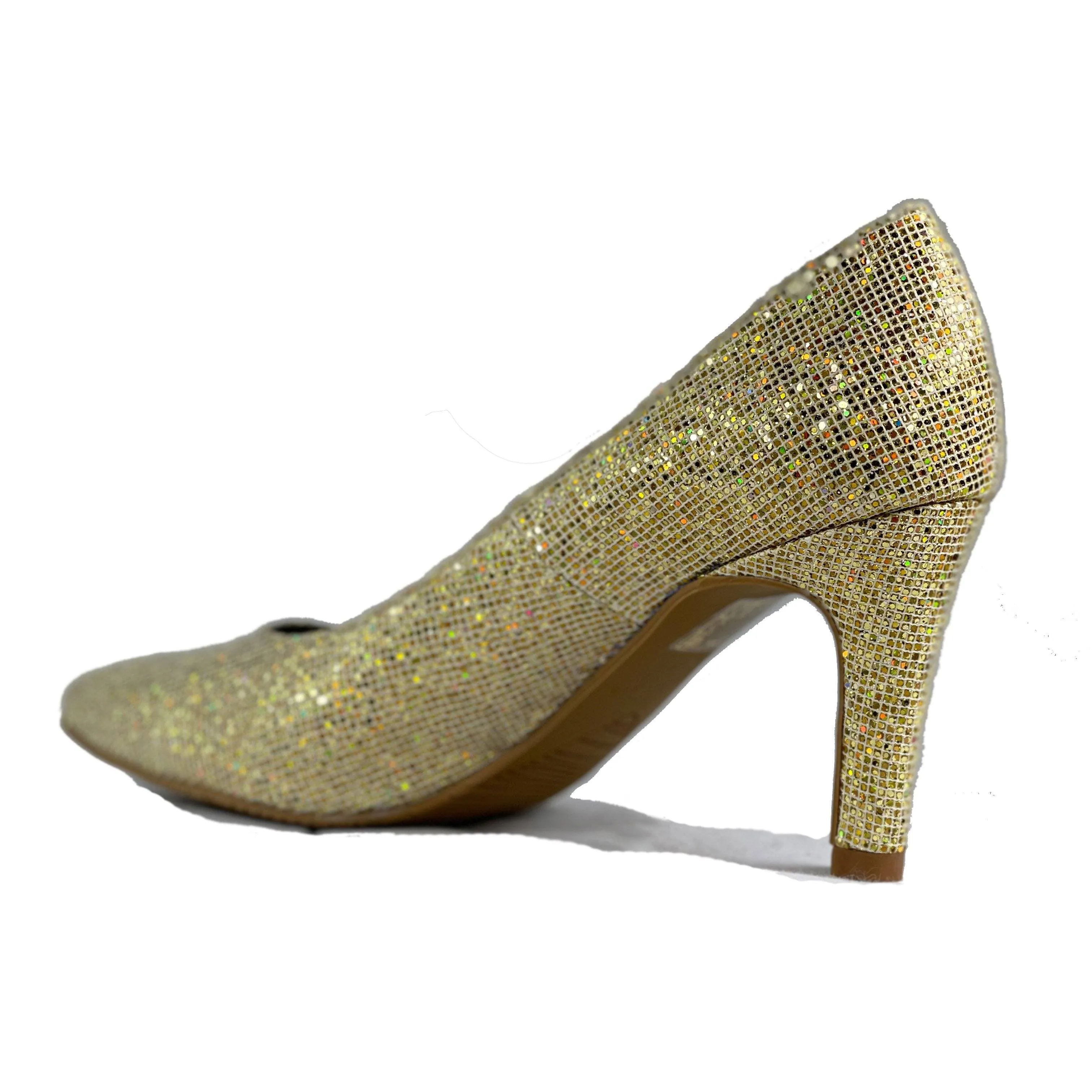 'Medina' gold glitter vegan mid-stiletto by Zette Shoes