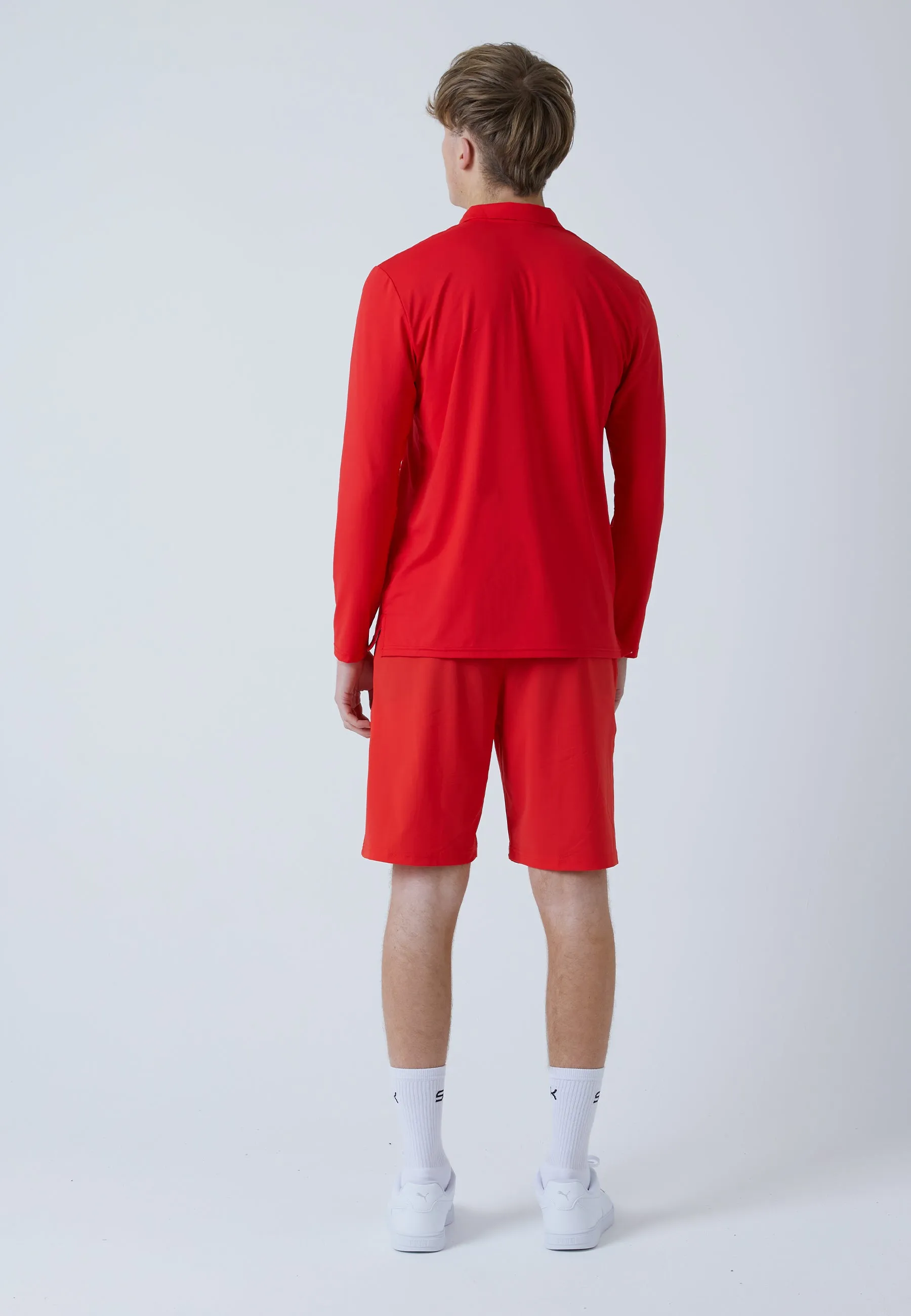 Men Tennis Longsleeve Polo Shirt, red