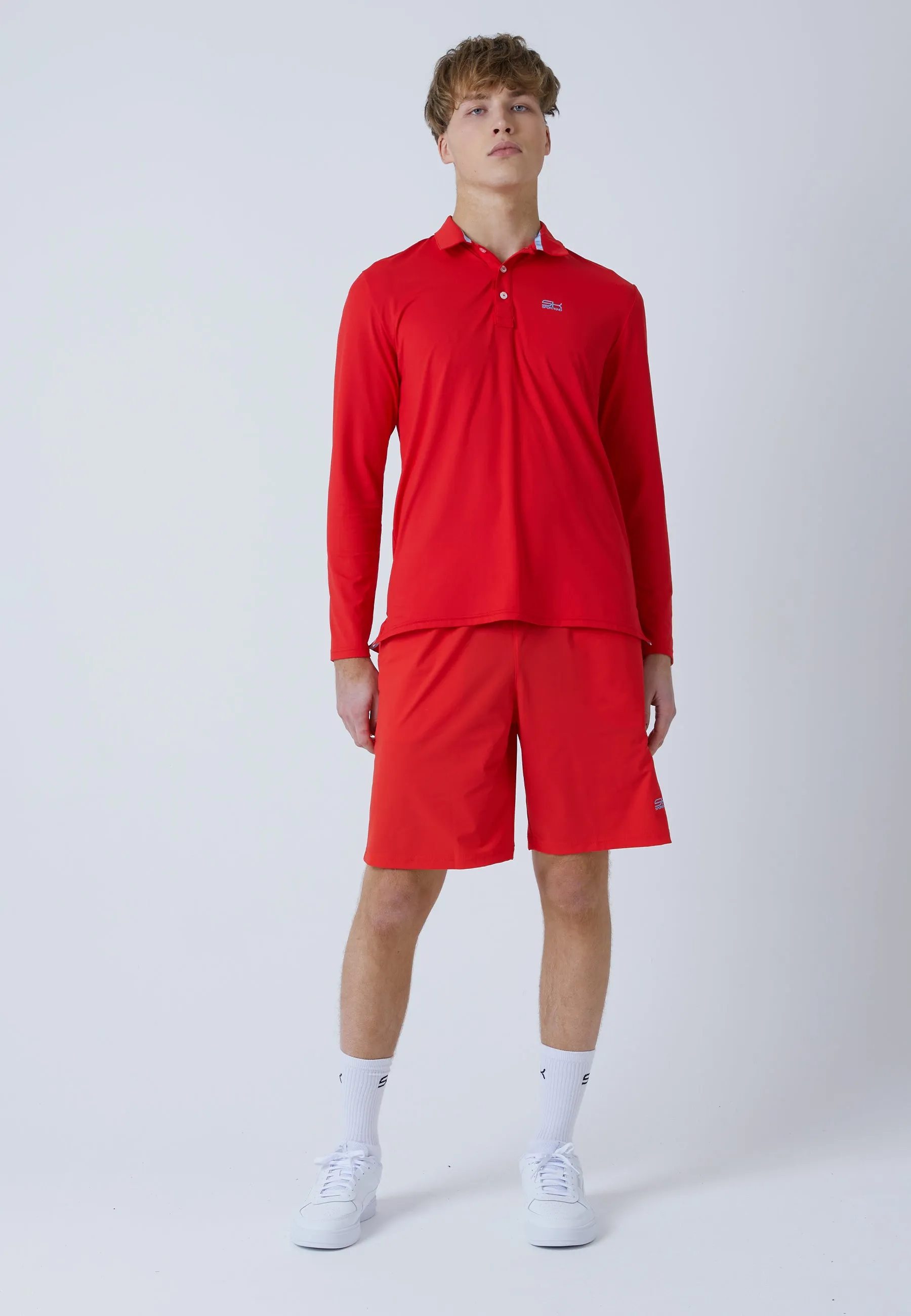 Men Tennis Longsleeve Polo Shirt, red