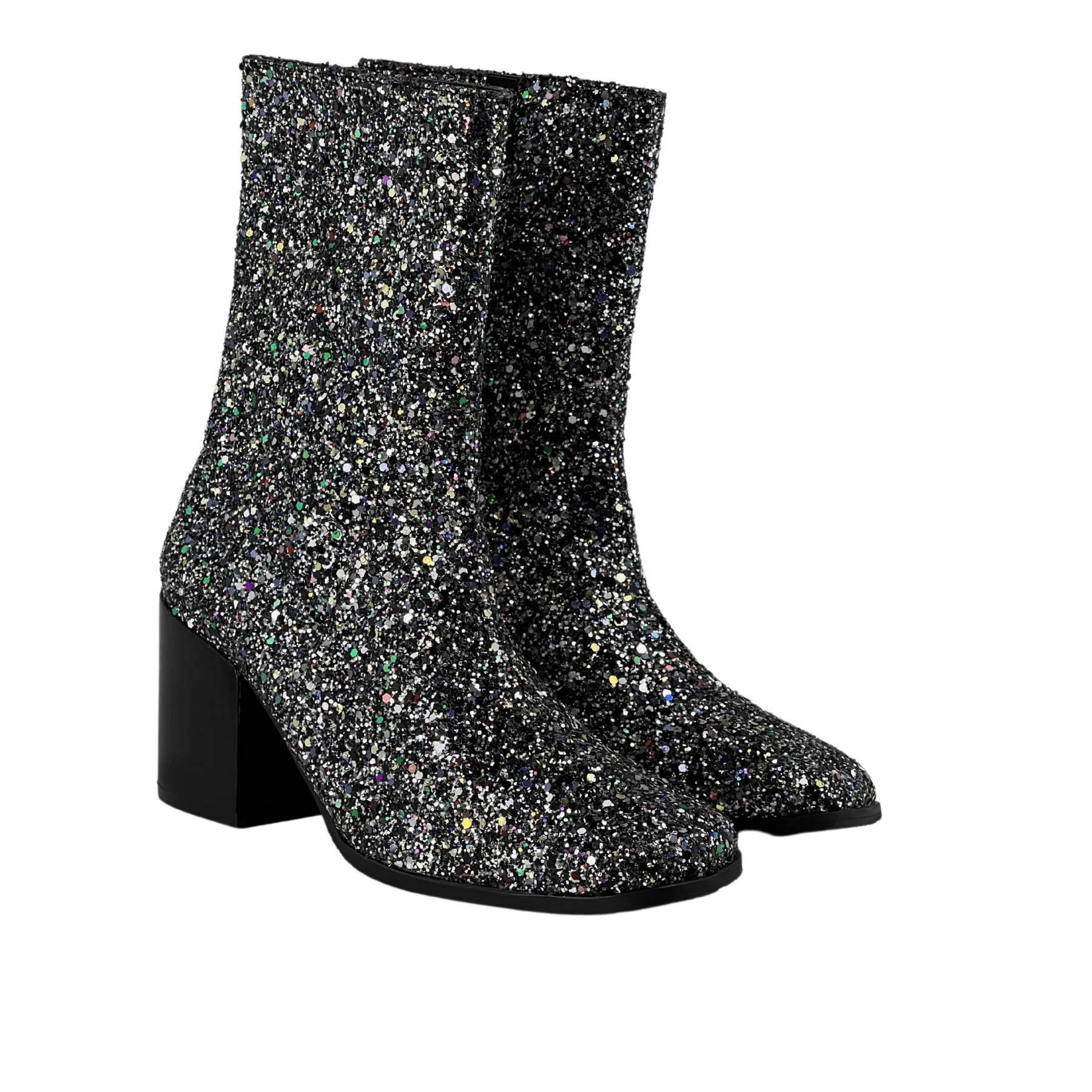 'Menos' vegan mid-calf boot by Zette Shoes - silver glitter