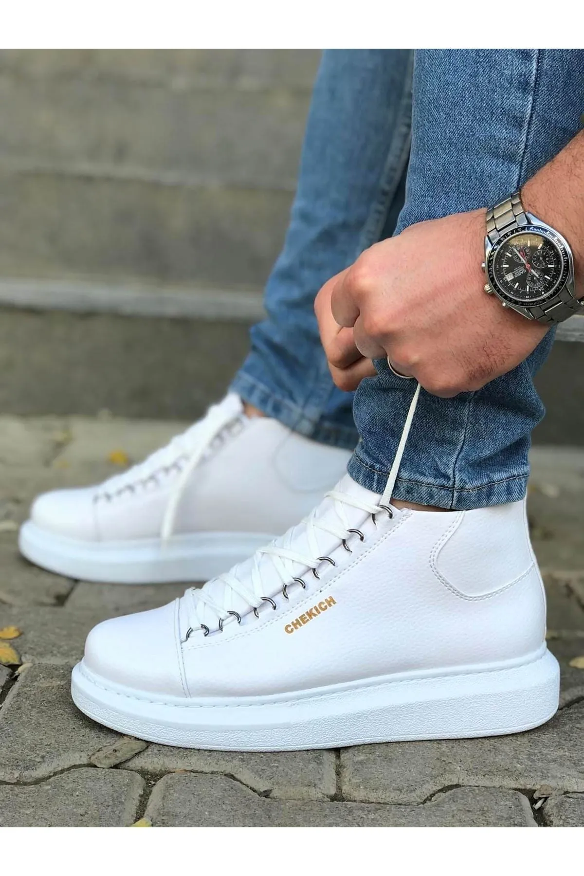 Men's Lace-up White Boots