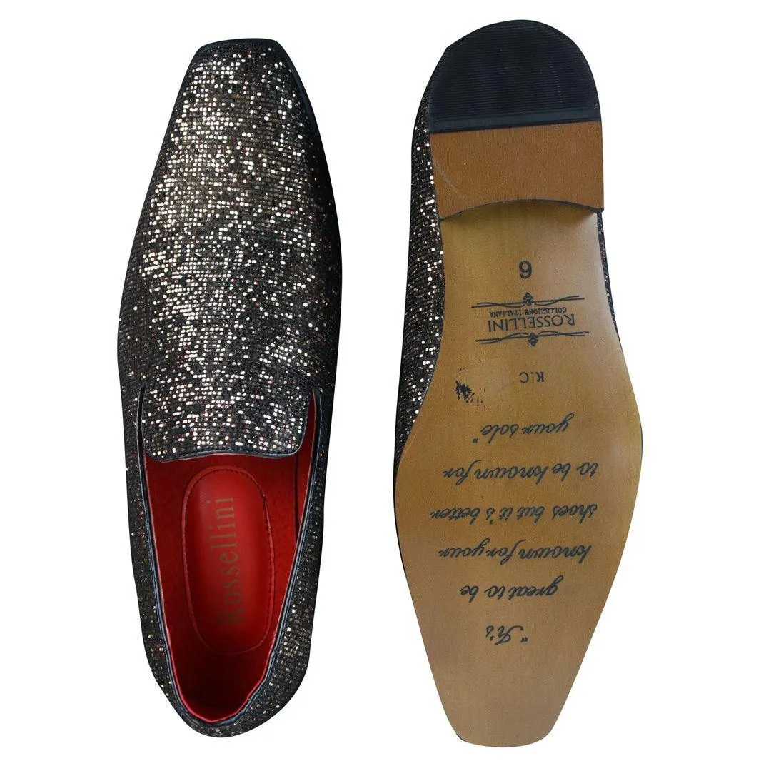 Mens Shiny Silver Gold Black Slip On Glitter Shoes Party Smart Patent Leather