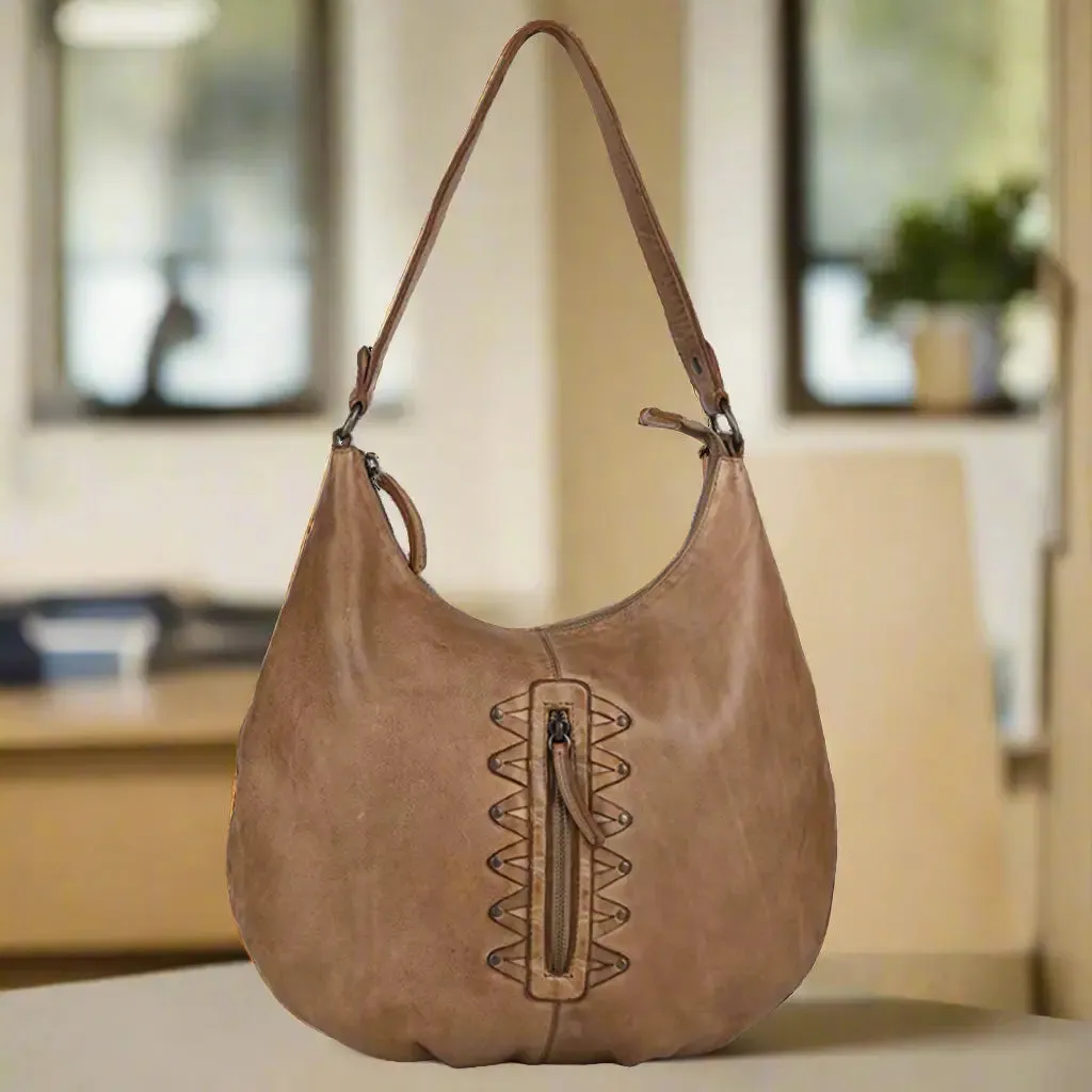 MET V Stitch Single Handle Leather Handbag