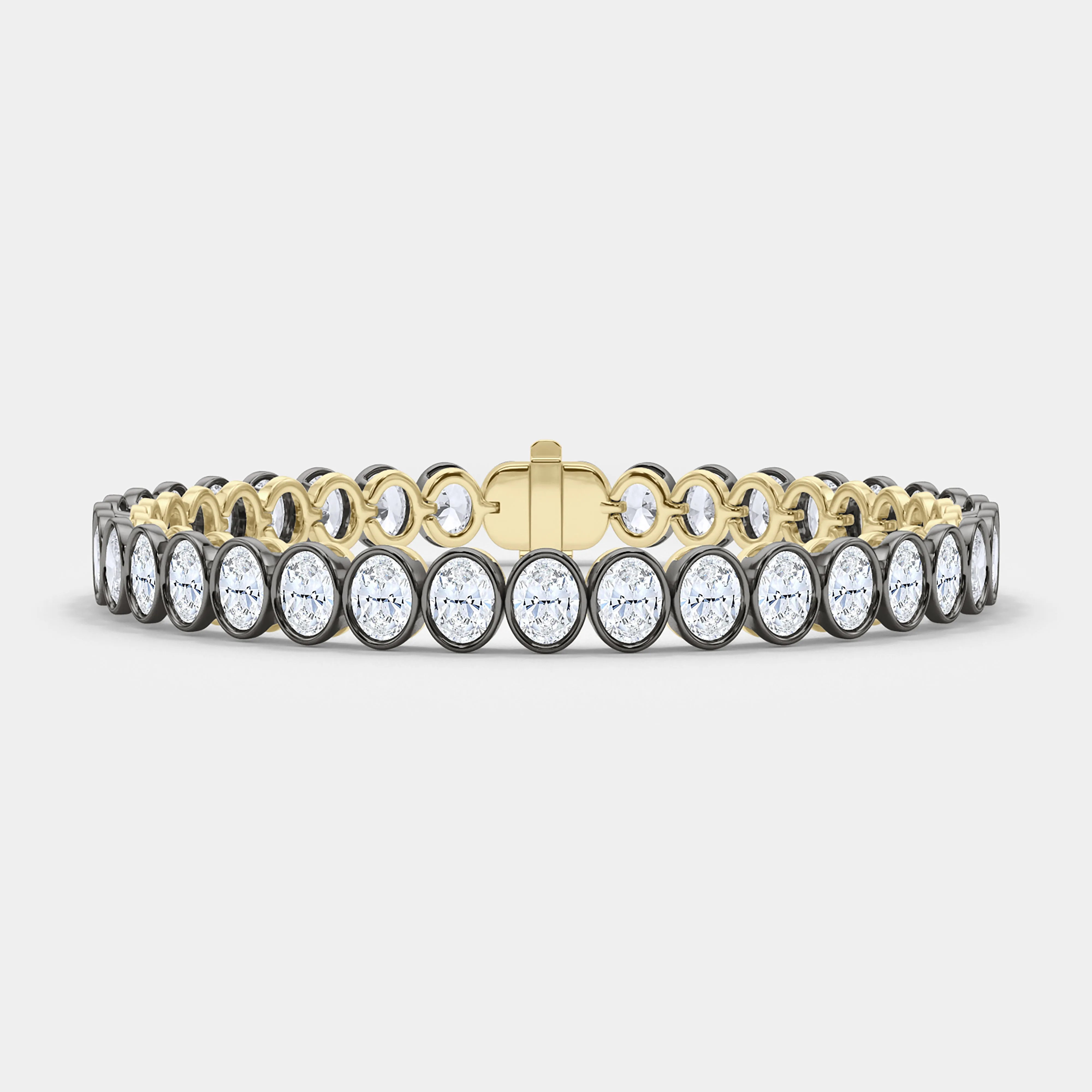 Mixed Metal Oval Bezel Diamond Bracelet