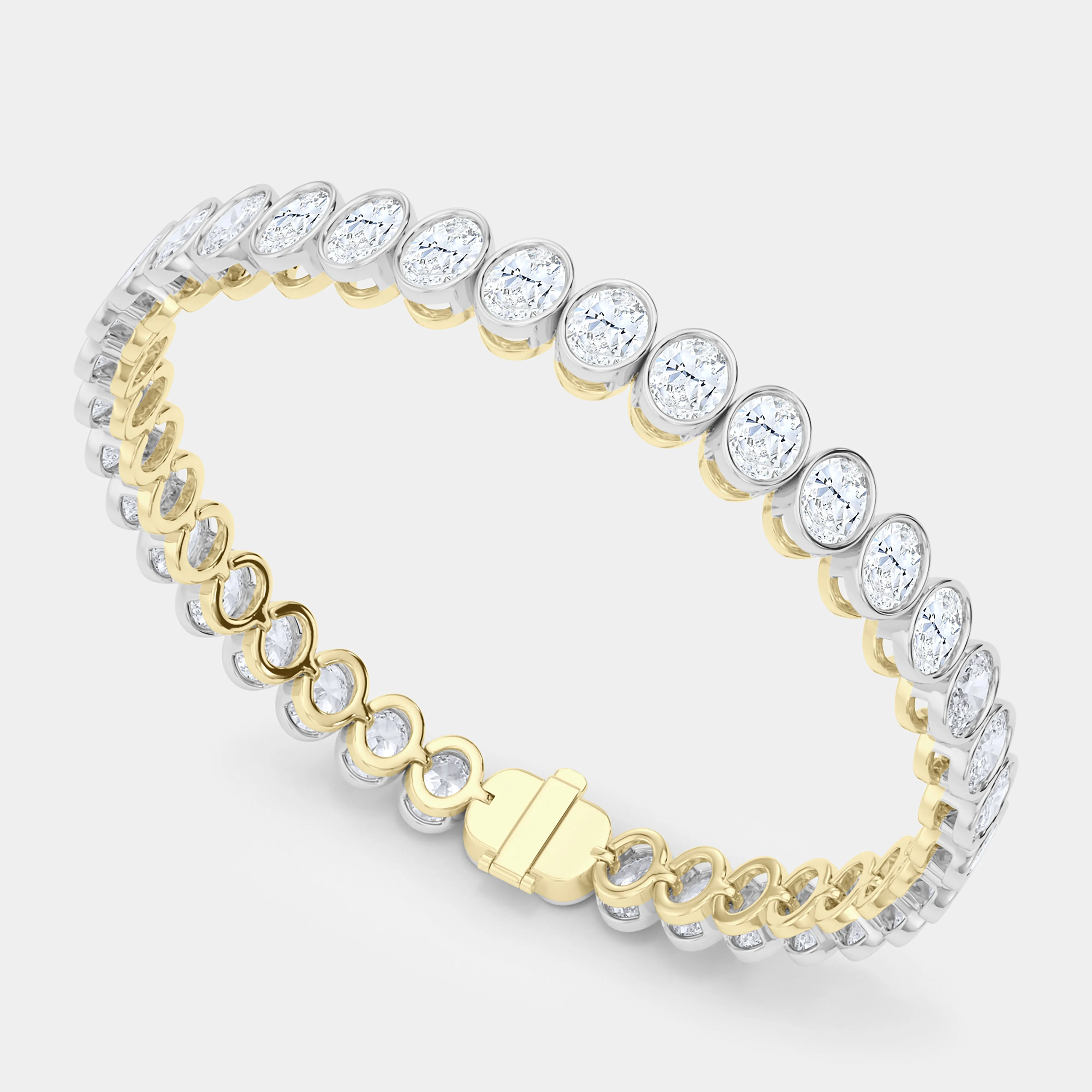 Mixed Metal Oval Bezel Diamond Bracelet