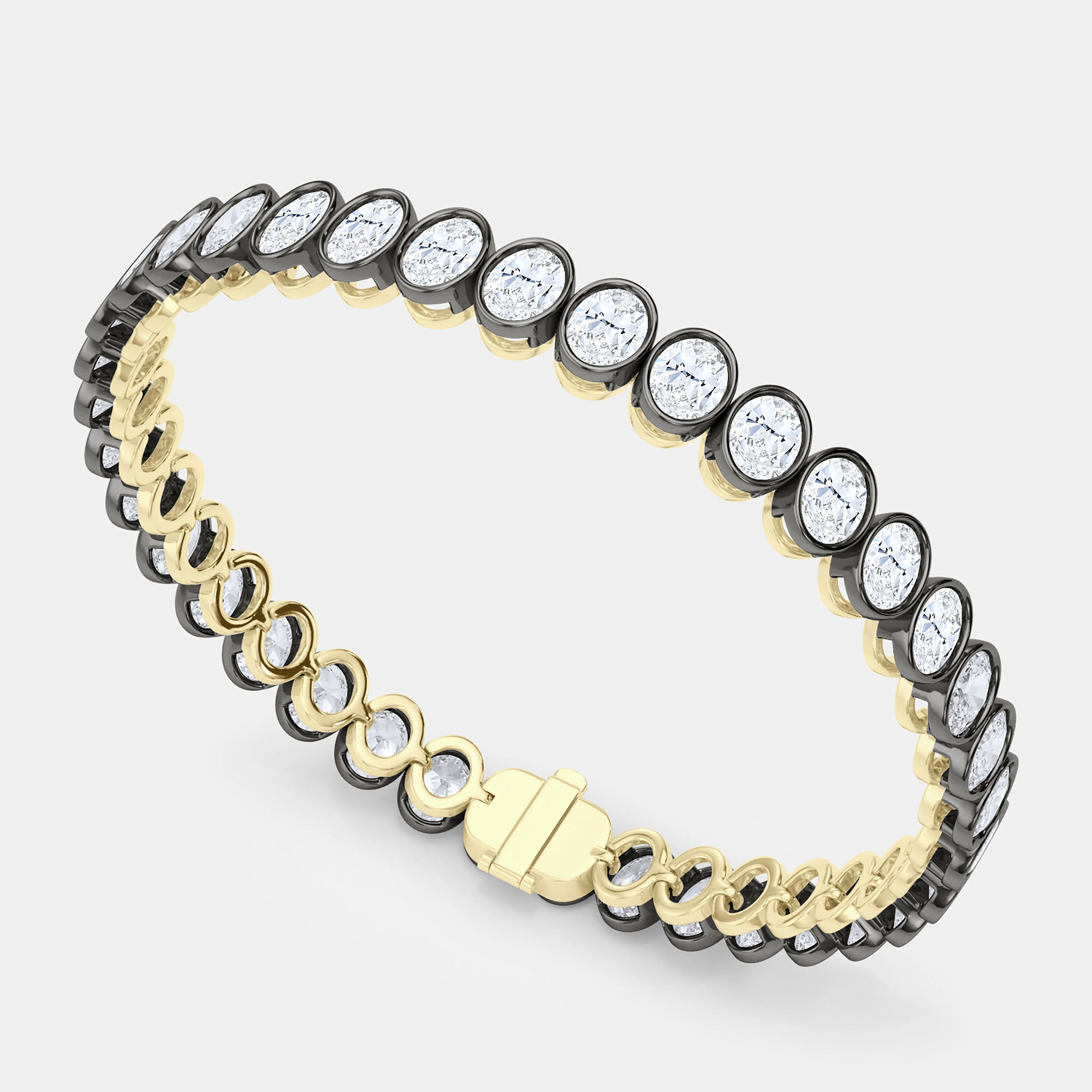 Mixed Metal Oval Bezel Diamond Bracelet