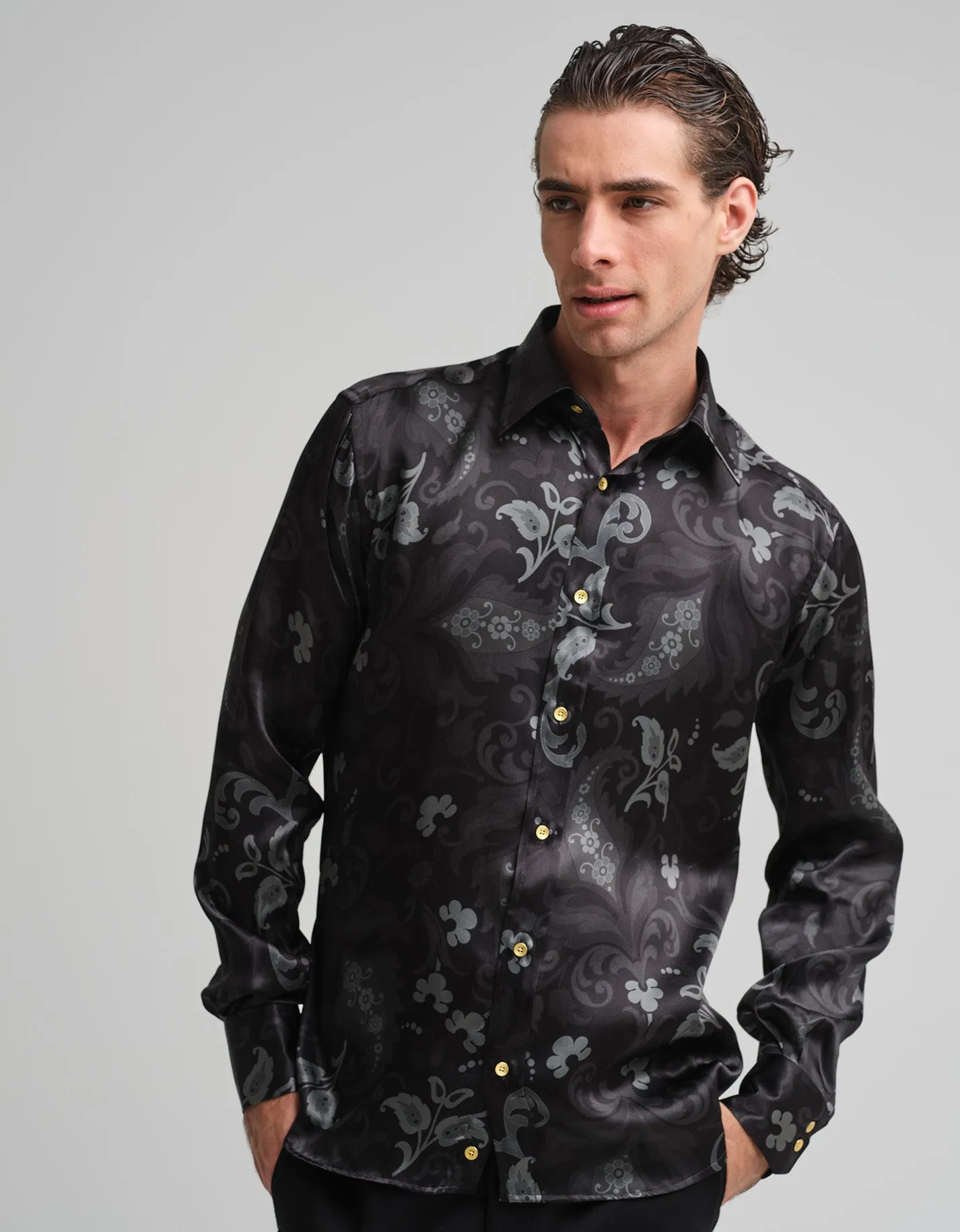 Monochrome Paisley Silk Shirt GOLD COLLECTION