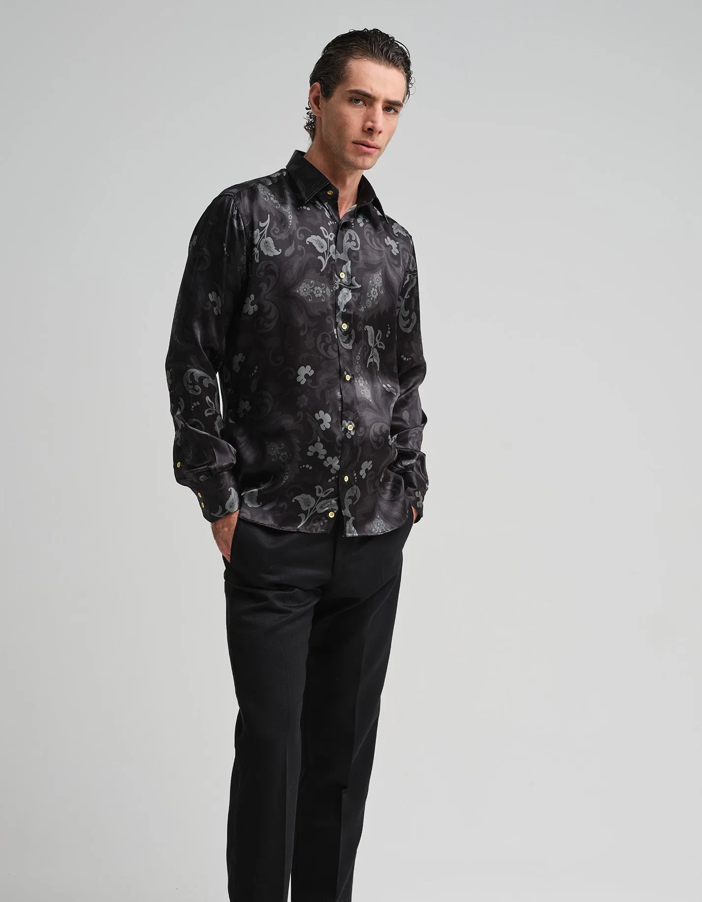 Monochrome Paisley Silk Shirt GOLD COLLECTION