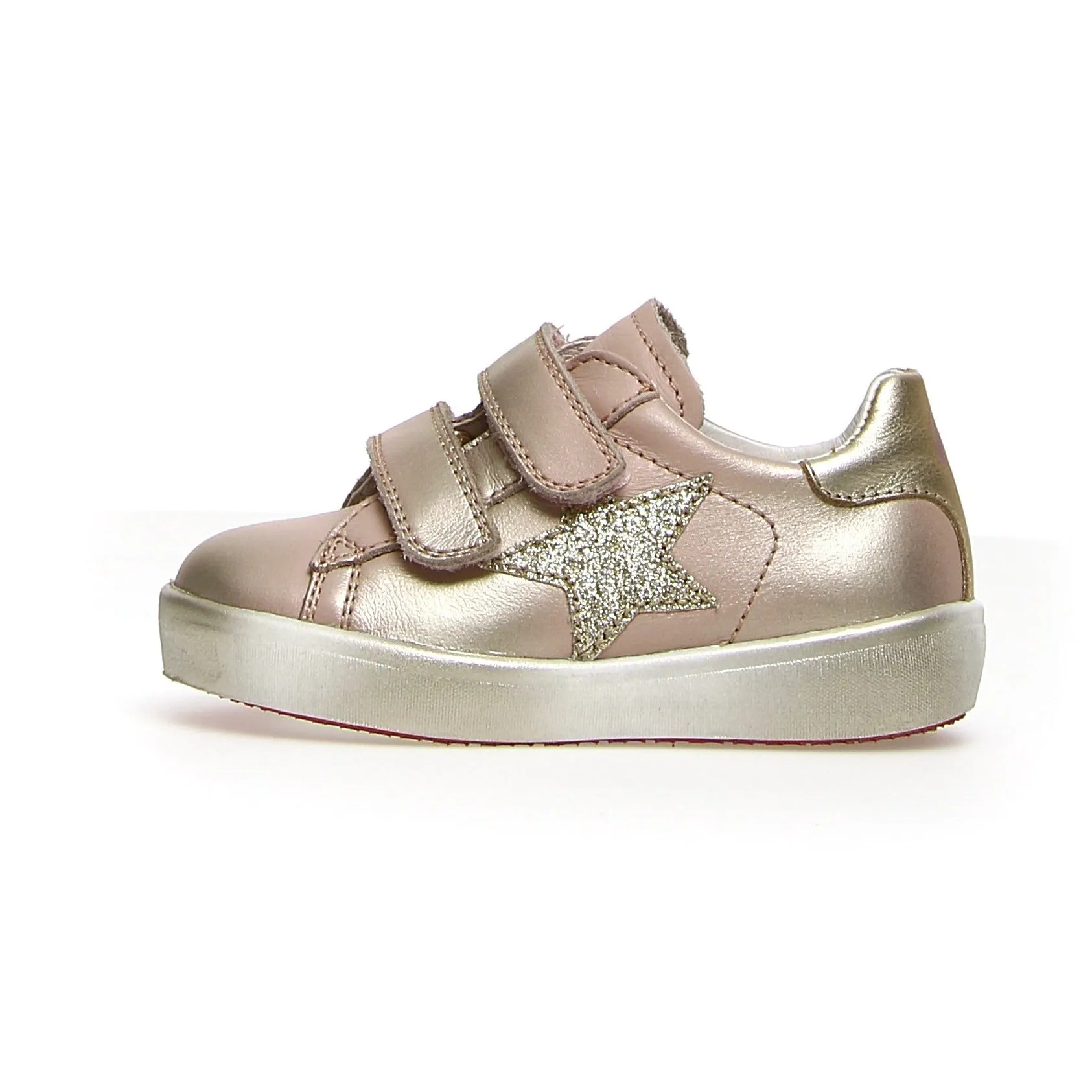 Naturino Girl's Annie Vl Calf/Suede Glitter Squeeze Sneakers - Cipria/Platinum