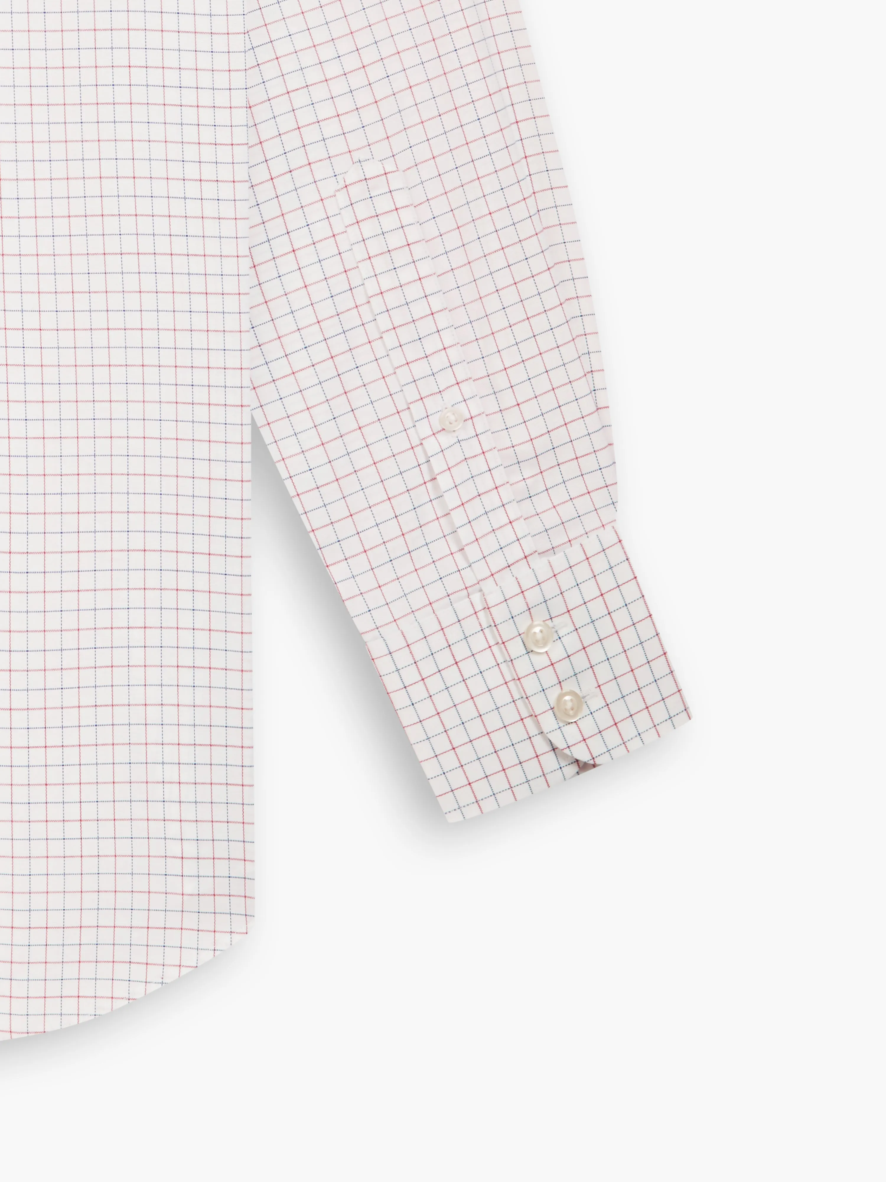 Non-Iron Navy & Red Double Check Oxford Fitted Single Cuff Classic Collar Shirt