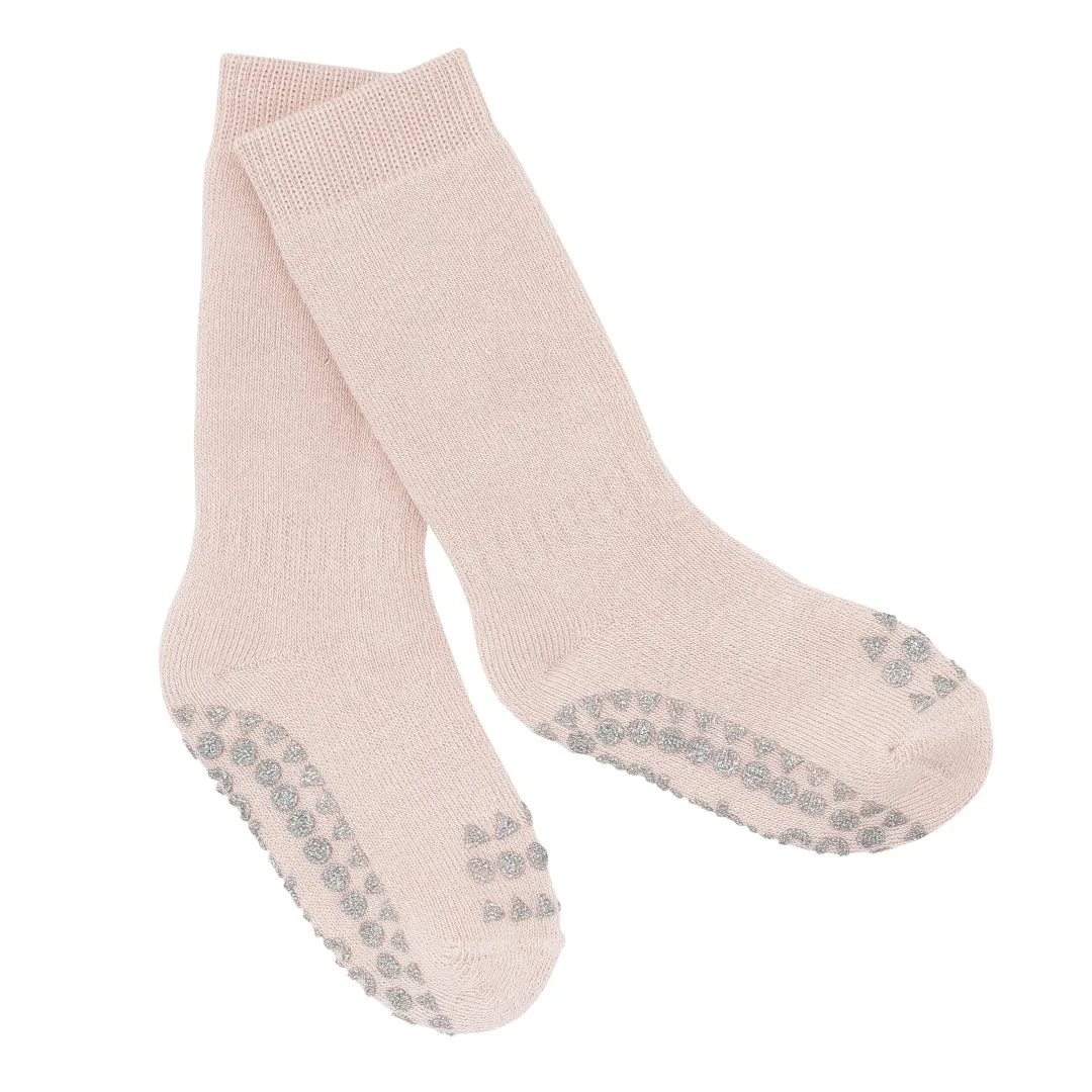 Non-Slip Grip Socks - Organic terry cotton - Soft Pink Glitter