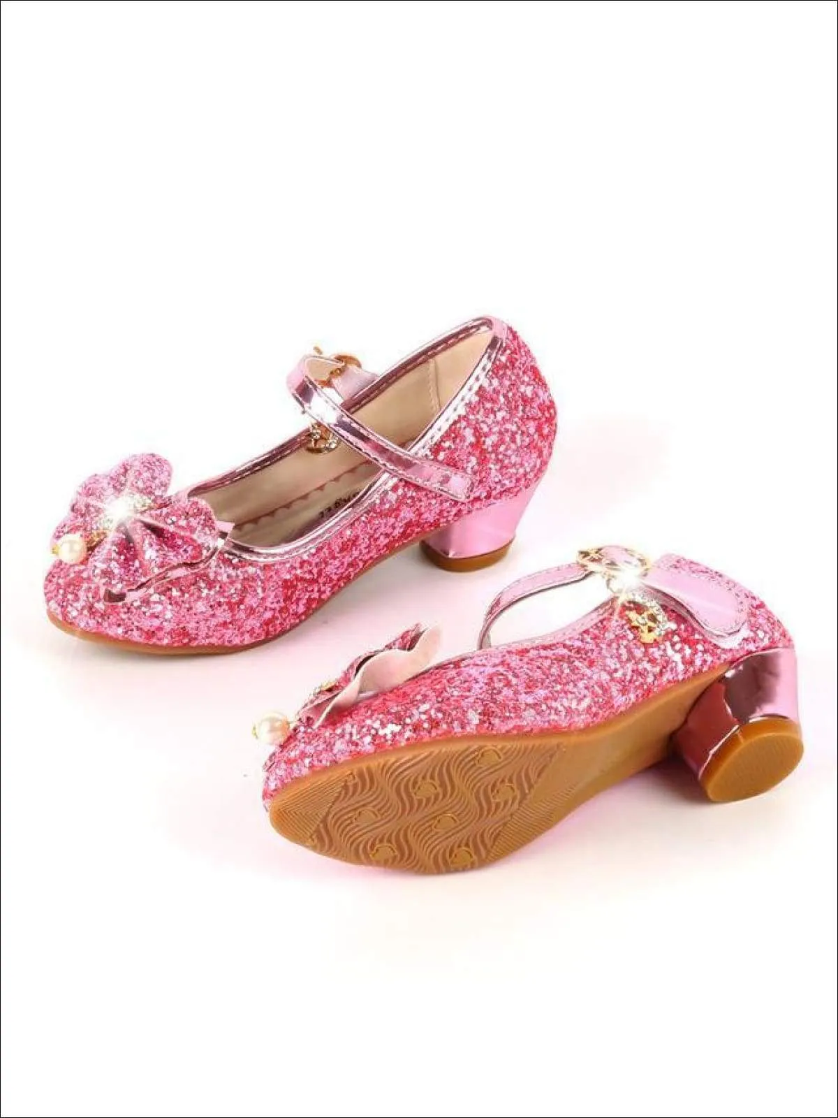 Pearl Embellished Bow Tie Mary Jane Glitter Princess Shoes By Liv and Mia