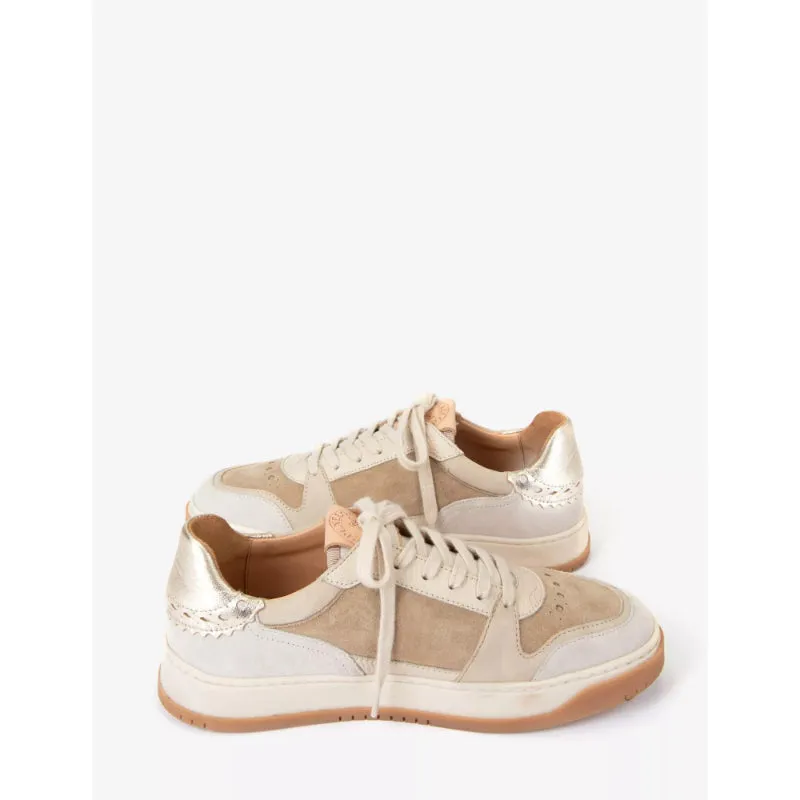 Penelope Chilvers Pintado Leather Ladies Trainers - Sand/Champagne