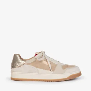 Penelope Chilvers Pintado Leather Ladies Trainers - Sand/Champagne