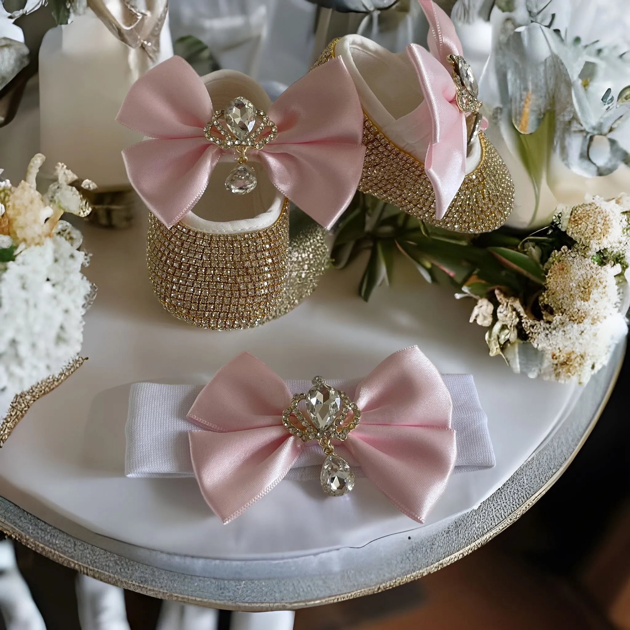 Pink Bling Baby Shoes with Diamante Charm