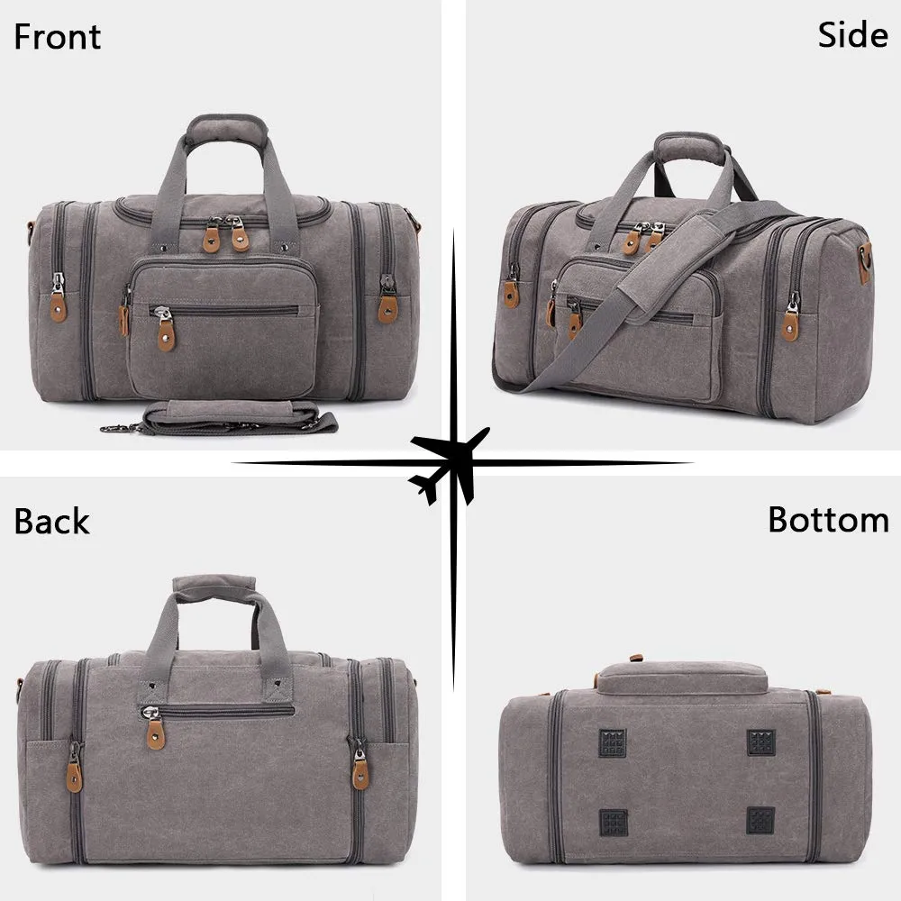 Plambag Canvas Duffle Bag for Travel, 50L Duffel Overnight Weekend Bag(Gray)