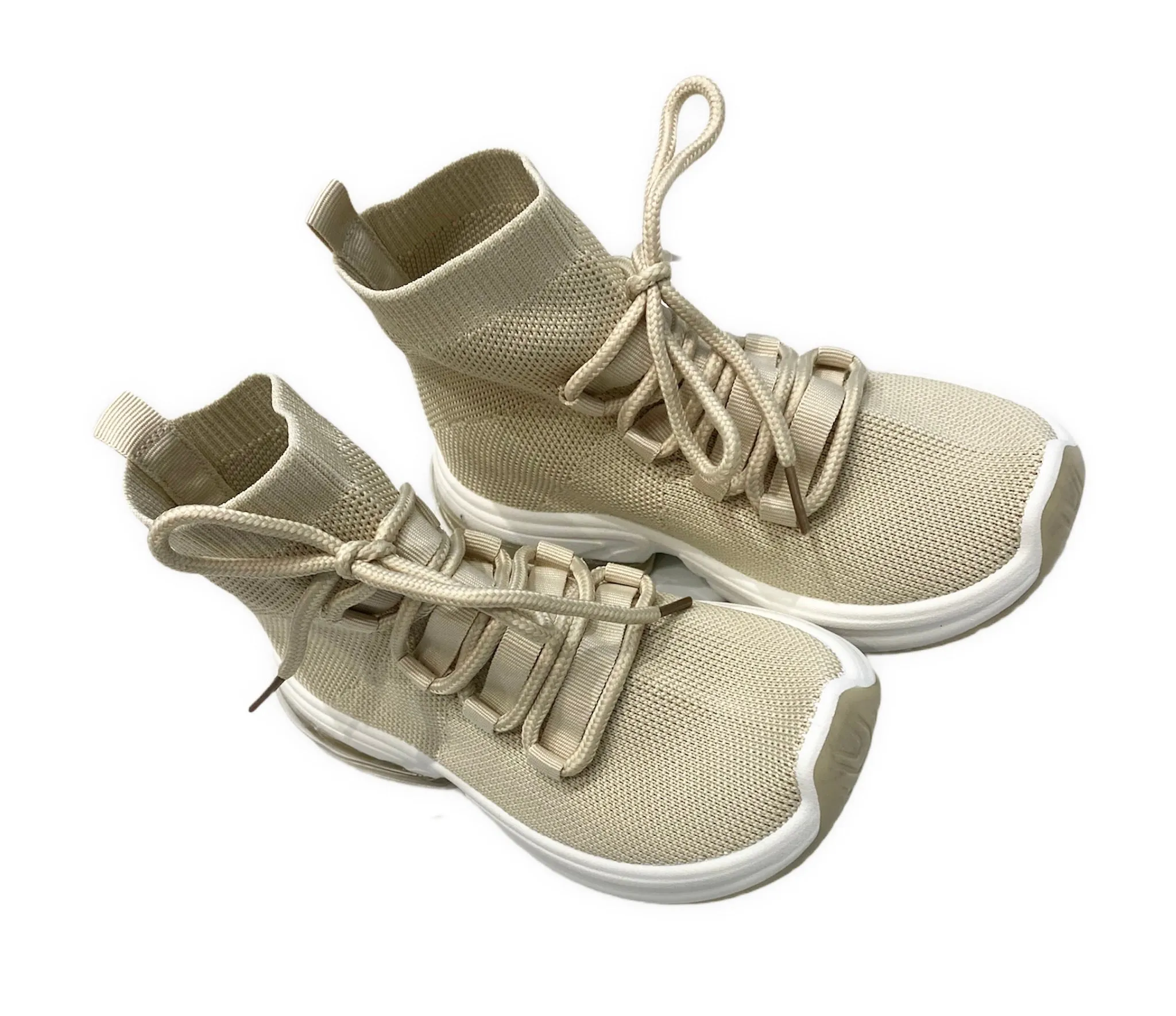 Pull on high top trainers in beige