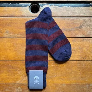 Regent - Cotton Socks - Hoops - Navy & Burgundy