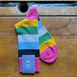 Regent - Fine Cotton Socks - Hoops - Pink & Multicolour