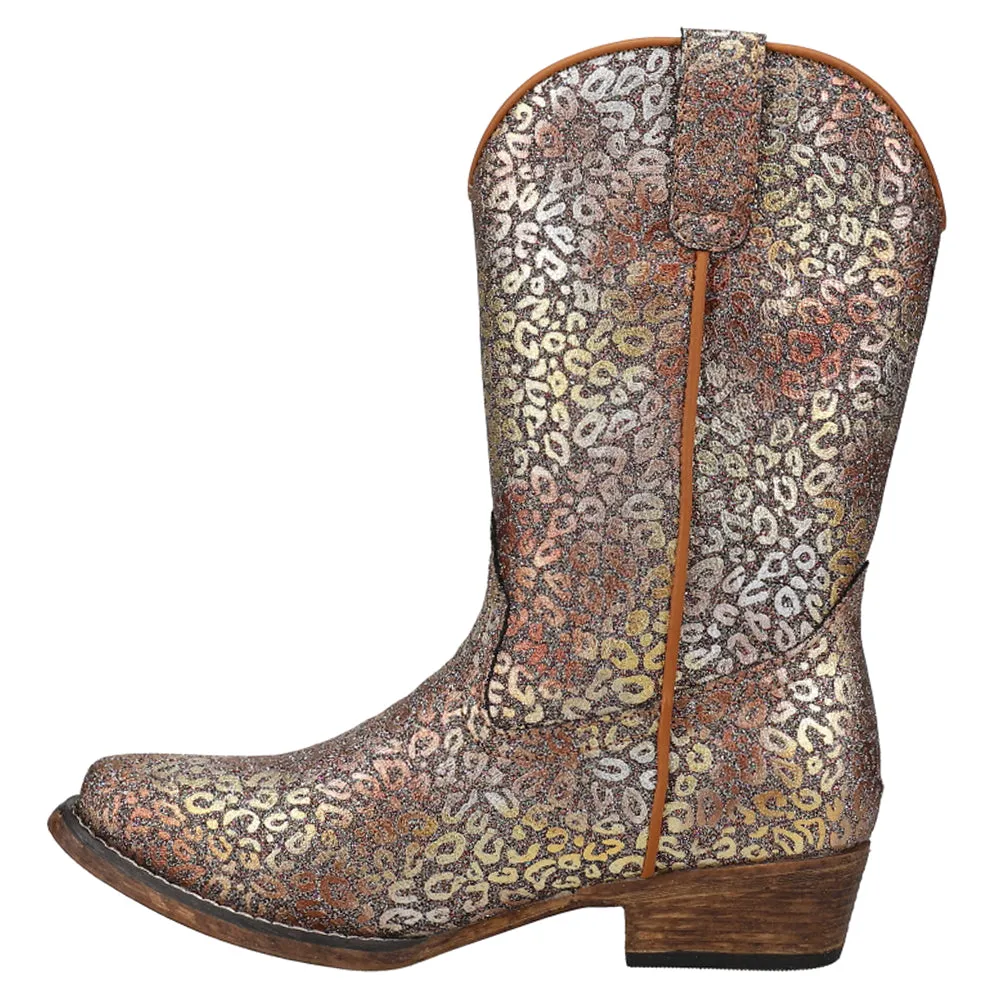 Riley Glitter Leopard Snip Toe Cowboy Boots (Little Kid)