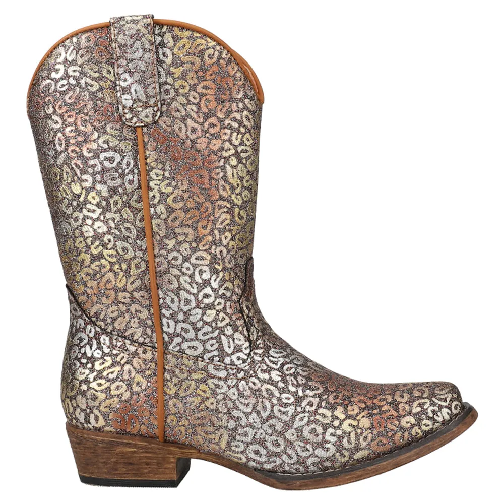 Riley Glitter Leopard Snip Toe Cowboy Boots (Little Kid)