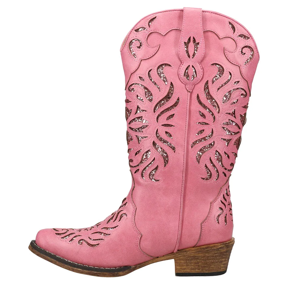 Riley Glitz Tooled Inlay Snip Toe Cowboy Boots